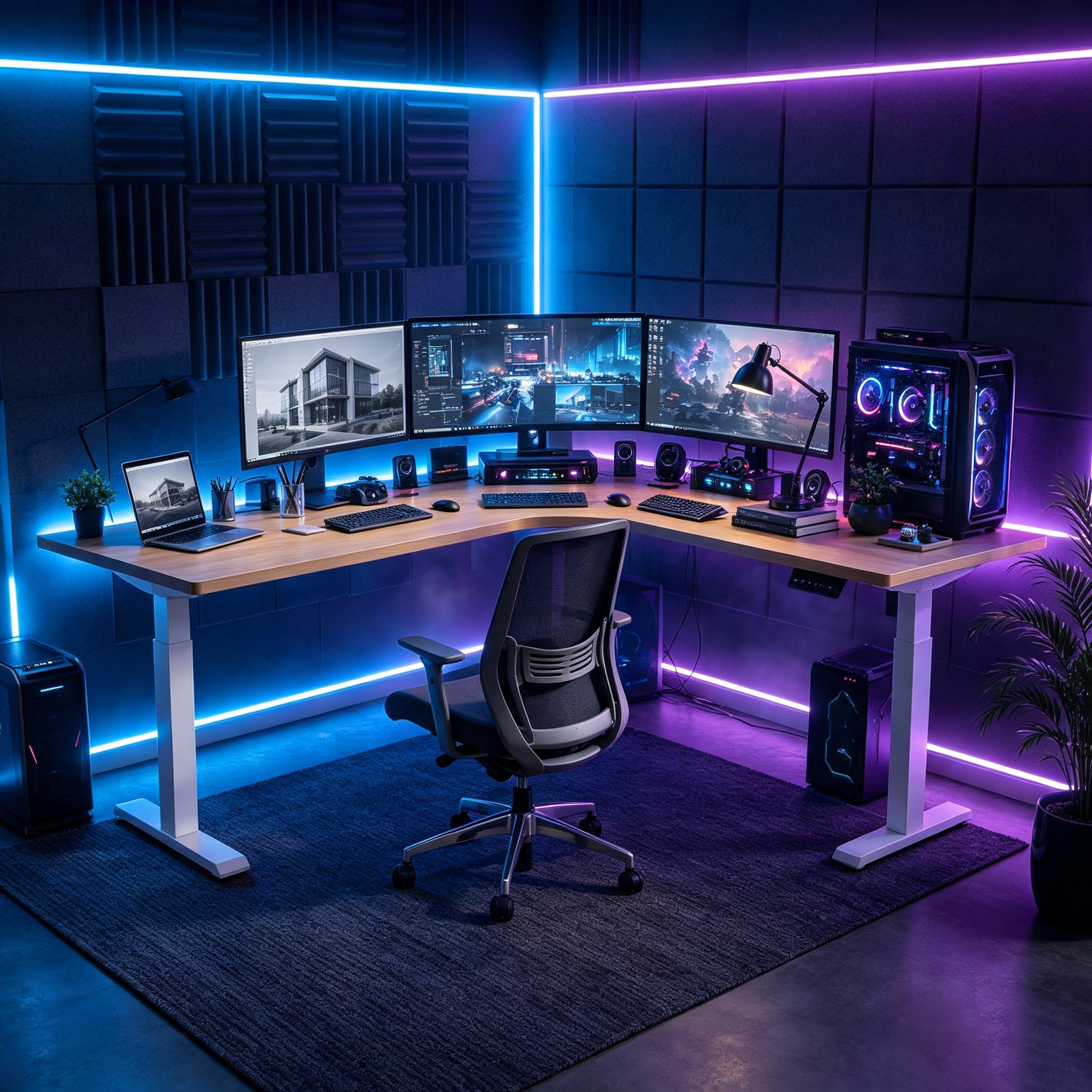 L-shaped Height-Adjustable Computer Desk with Durable Steel Base for IT and Call Centers