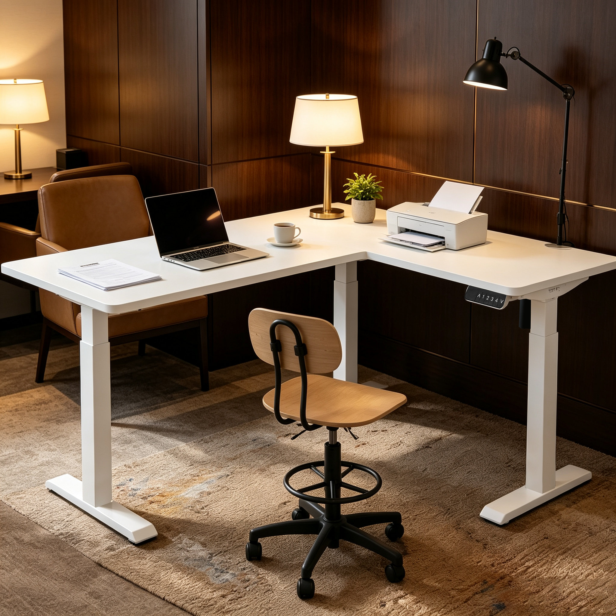 L Shaped Single Motor Two-Stage Standing Desk Underframe with Export-Ready Packing for Global Distributors