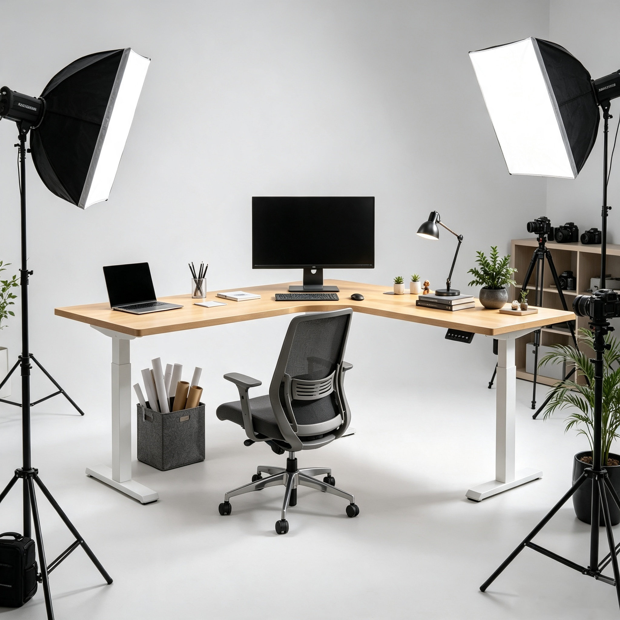 L-shaped Single-Motor Corner Standing Desk with Knock-Down Packing for Commercial Projects