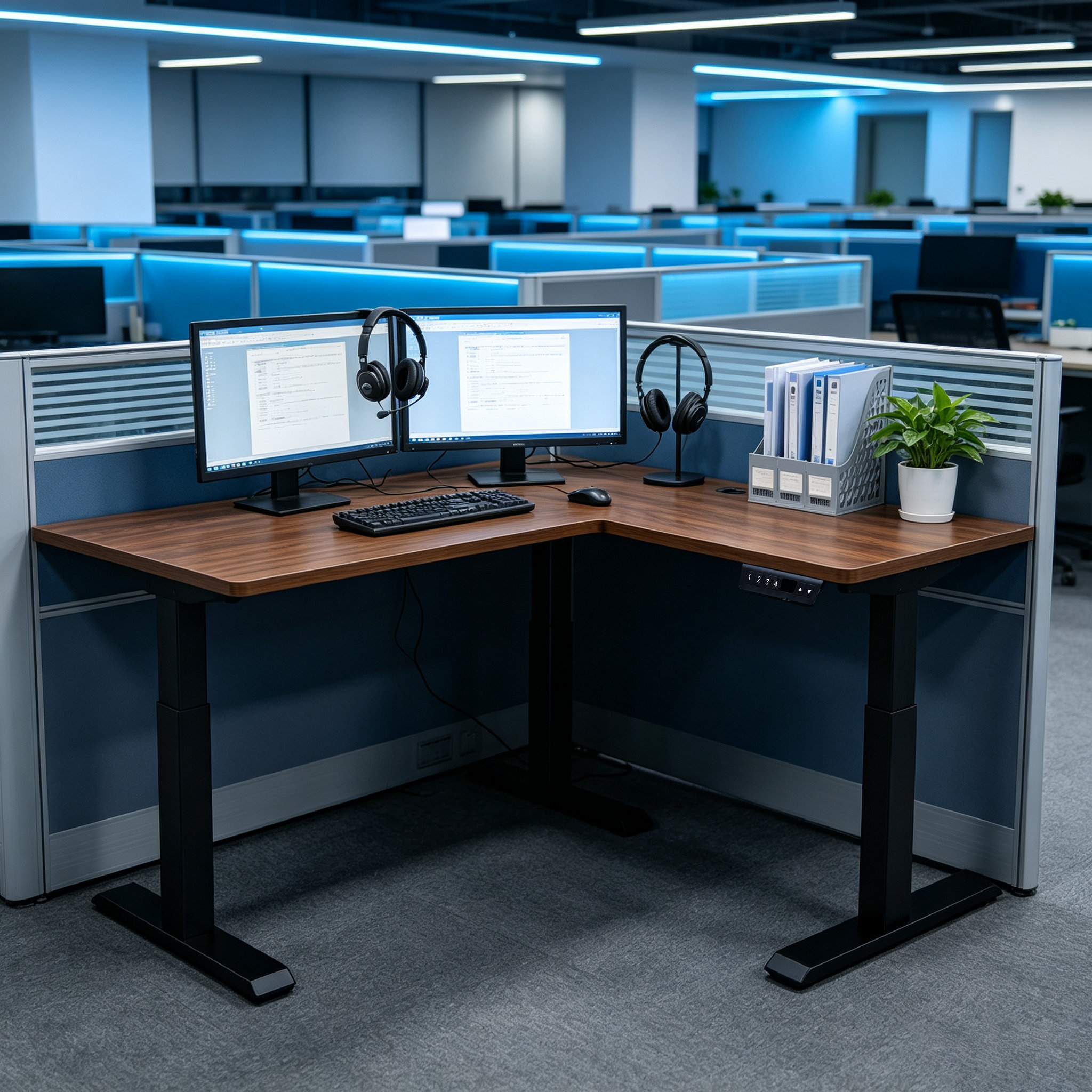 L Shaped One-Motor Two-Stage Adjustable Desk Chassis with Clean Steel Design for Executive Home Offices