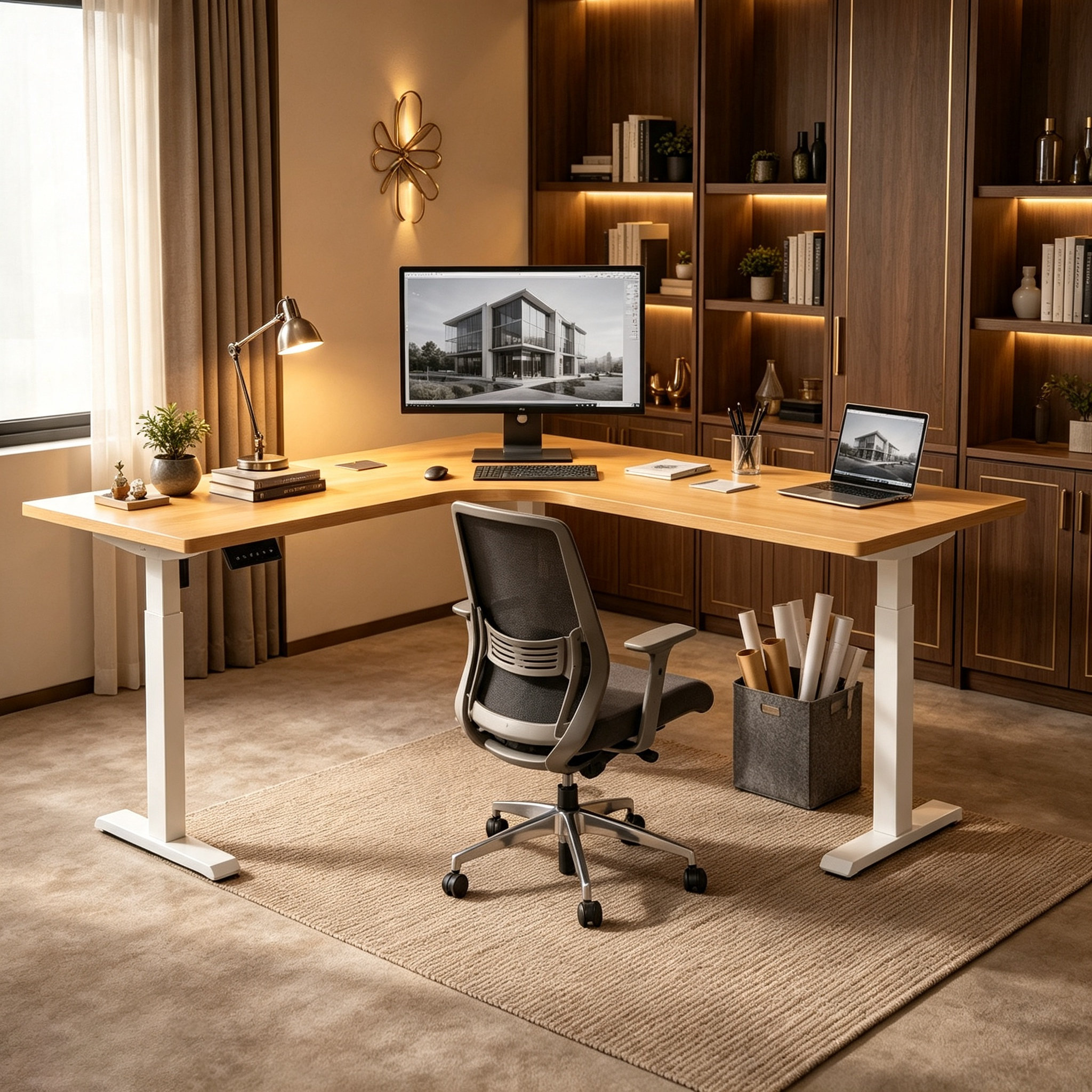 L-shaped Electric Desk System with Inventory-Friendly Telescopic Design for E-commerce Furniture Brands