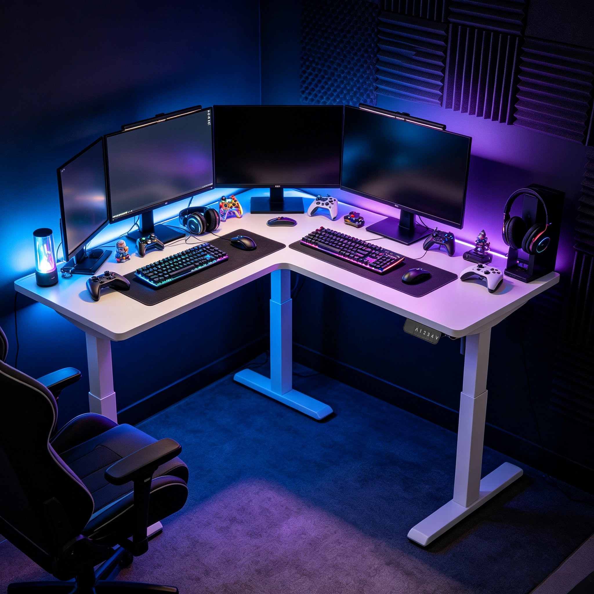 L Shaped Single Drive Two-Level Electric Workstation Frame with Extended Return Support for Trading Floors