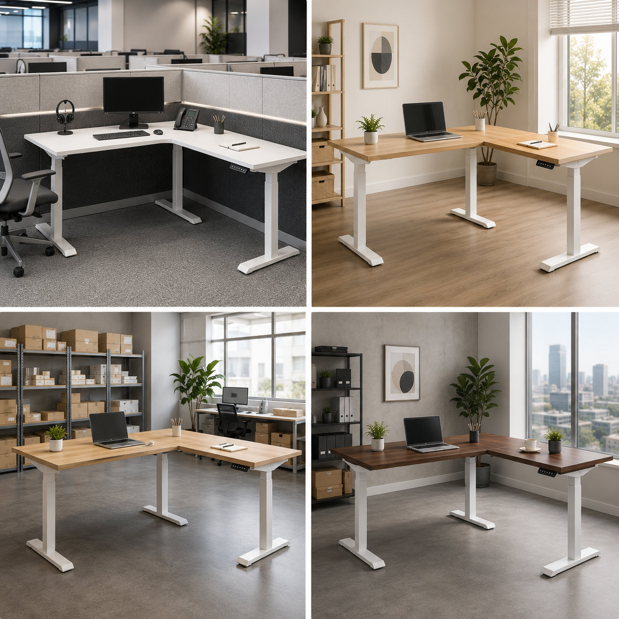 L-Shaped Electric Standing Desk with Smart Office Productivity Features and Heavy Duty Corner Workstation System