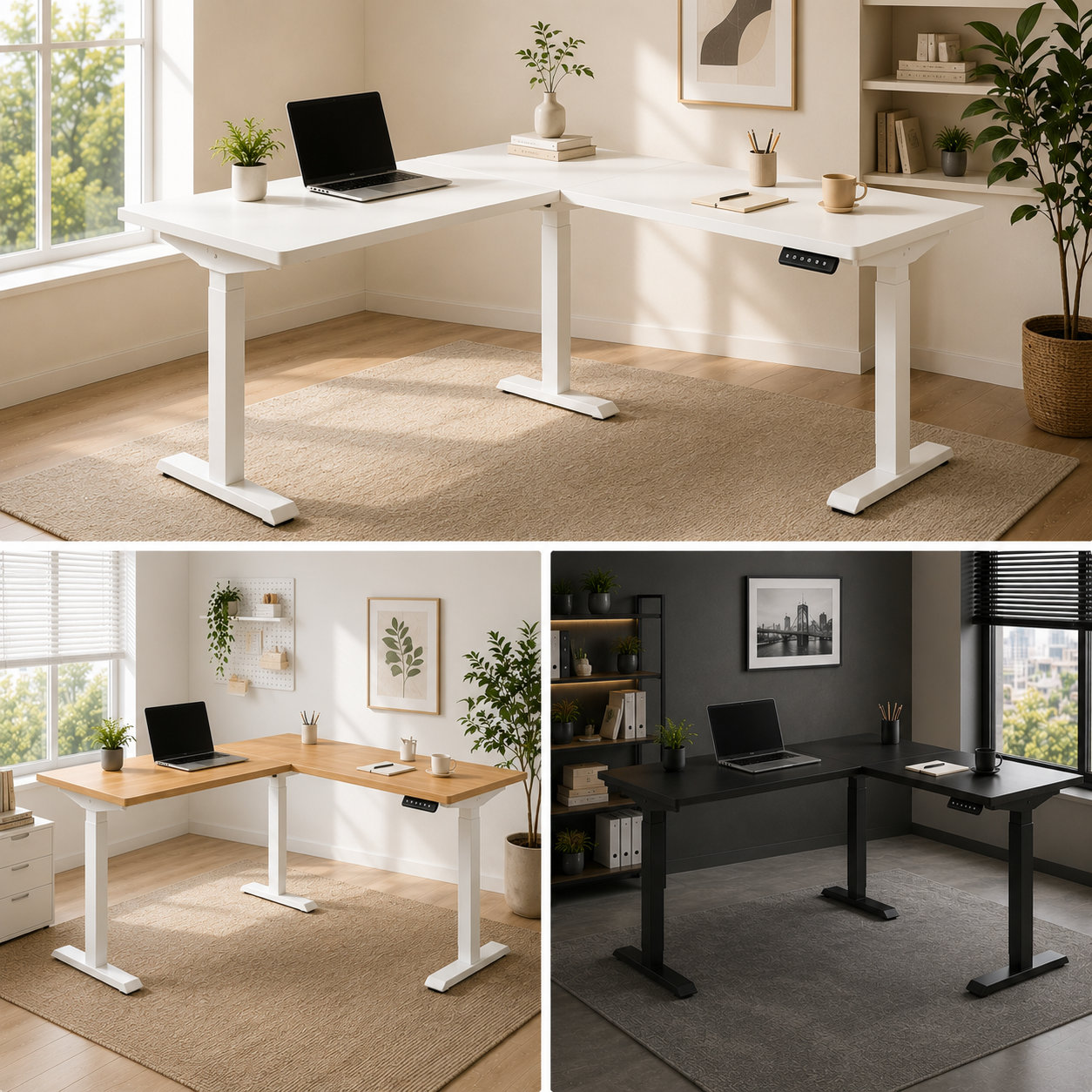 L-Shaped Electric Standing Desk with Premium Corner Space Management and Professional Adjustable Workstation for Global Office Projects