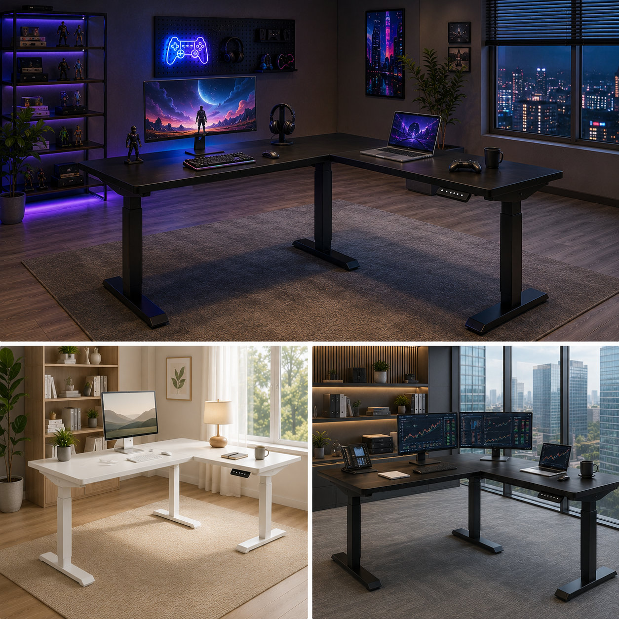 L-Shaped Electric Standing Desk with Smart Ergonomic Adjustment and Multi Department Office Collaboration Workspace
