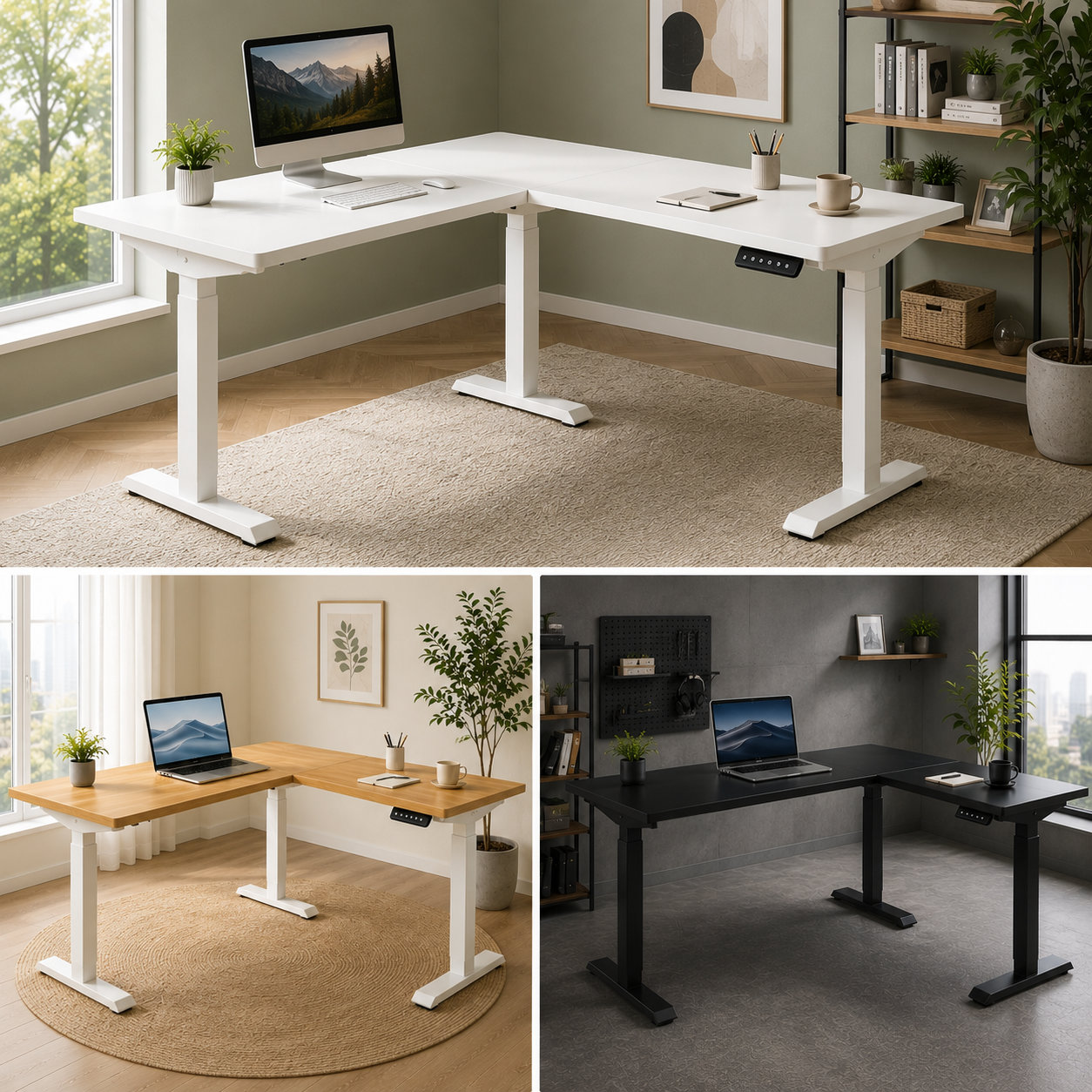 L-Shaped Electric Standing Desk with Executive Dual Zone Workspace and Professional Height Adjustable Office Solution