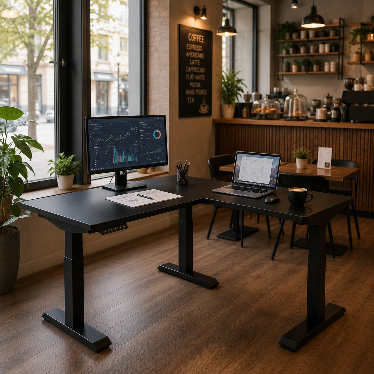 L-Shaped Electric Standing Desk with Dual Motor Memory Control and Premium Hybrid Office Workstation