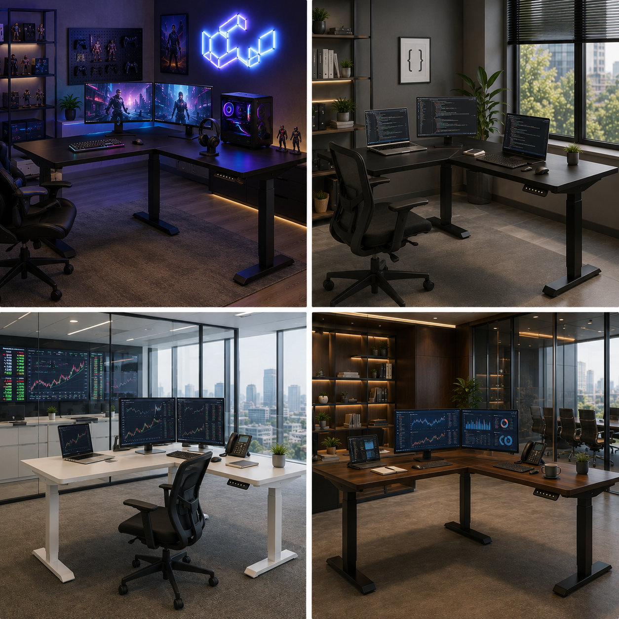 L-Shaped Electric Standing Desk with Advanced Anti Collision System and Flexible Multi User Office Workstation Setup