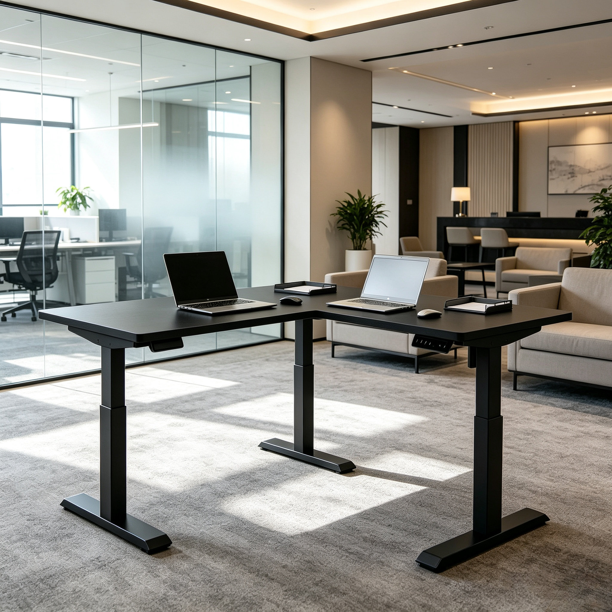 L-Shaped Electric Standing Desk with Intelligent Height Control and Large Corner Workstation for Professional Office Projects