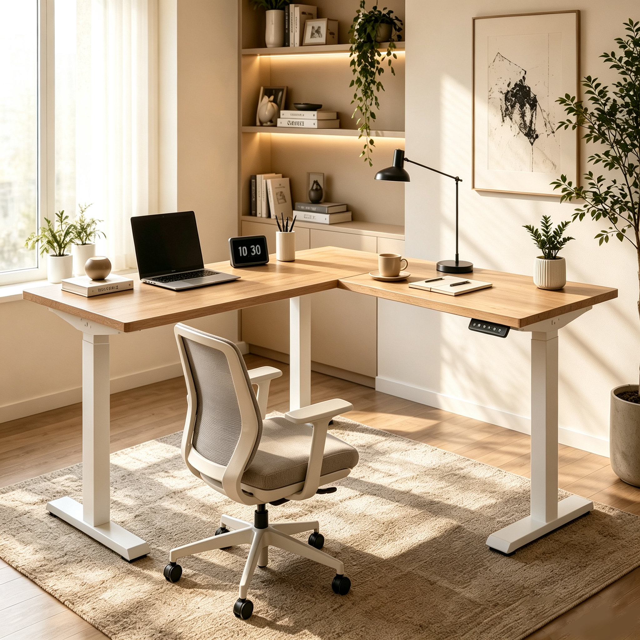 L Shaped Single Motor Two-Level Electric Desk Frame with Space-Saving Corner Design for Executive Offices