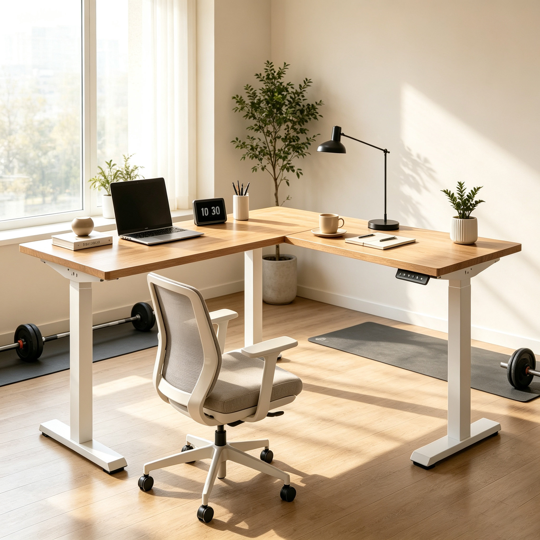 L-Shaped Electric Standing Desk with Heavy Duty Ergonomic Frame and Advanced Commercial Workspace Management System