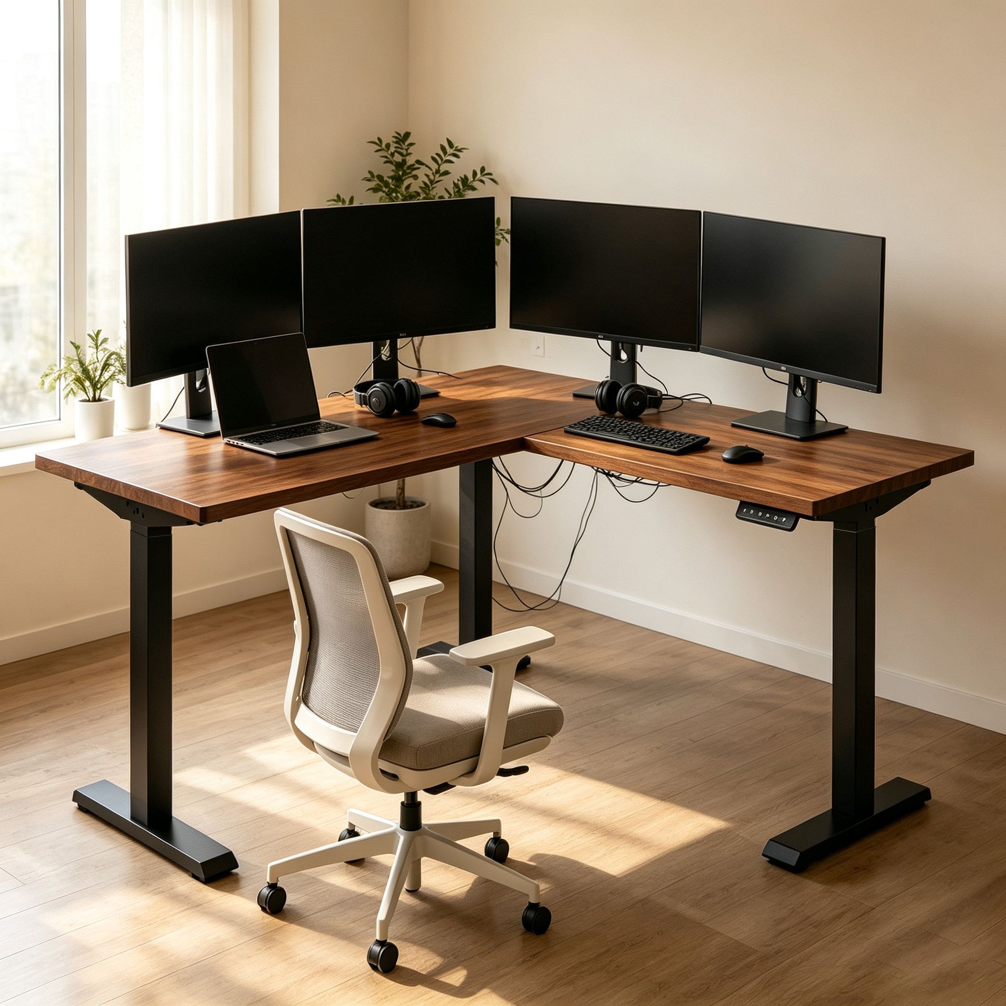 L-Shaped Electric Standing Desk with Smart Height Adjustment and Premium Enterprise Corner Workspace Solution