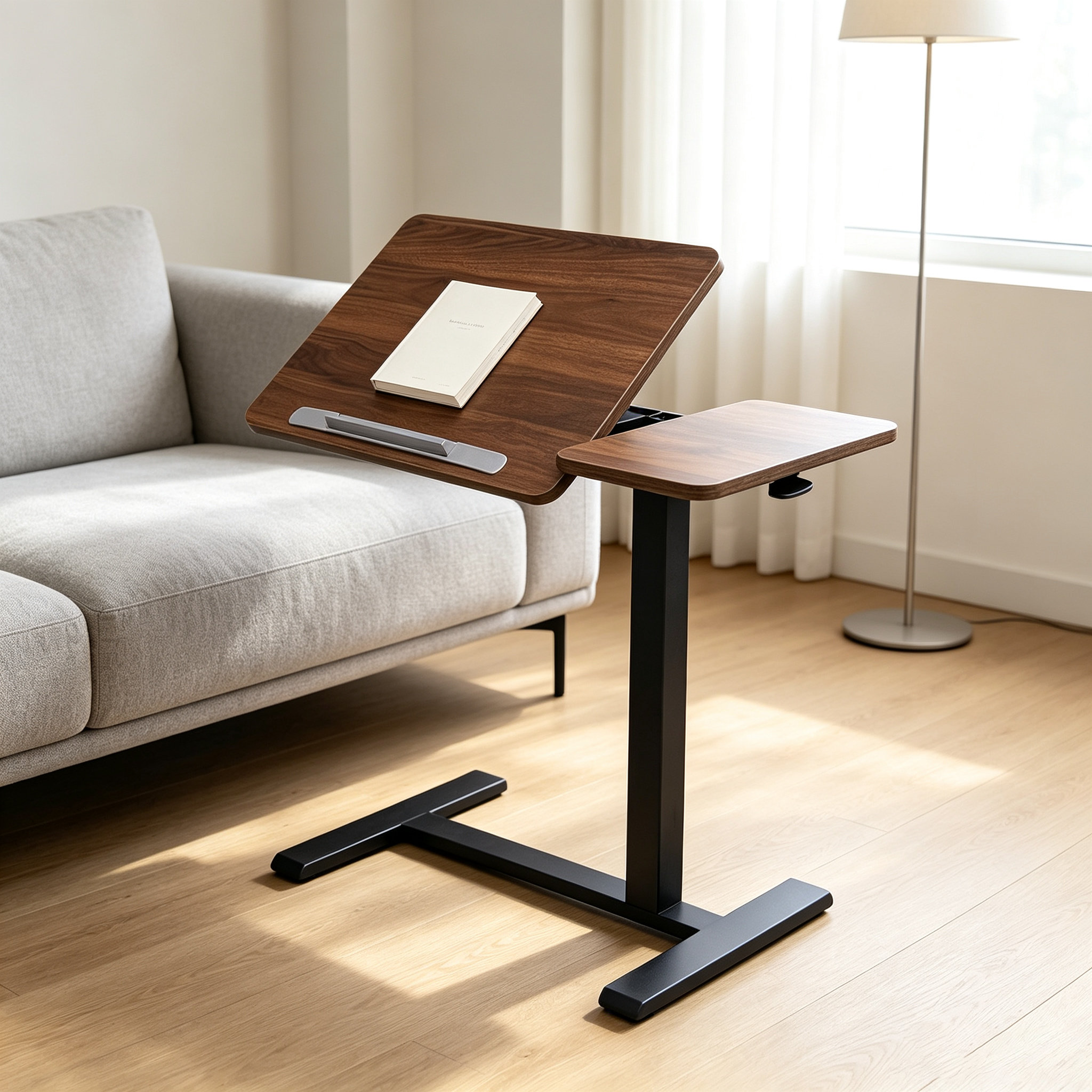 DY-03 Non-Electric Overbed Worktable, Easy Installation and Walnut Finish for Institutional Projects