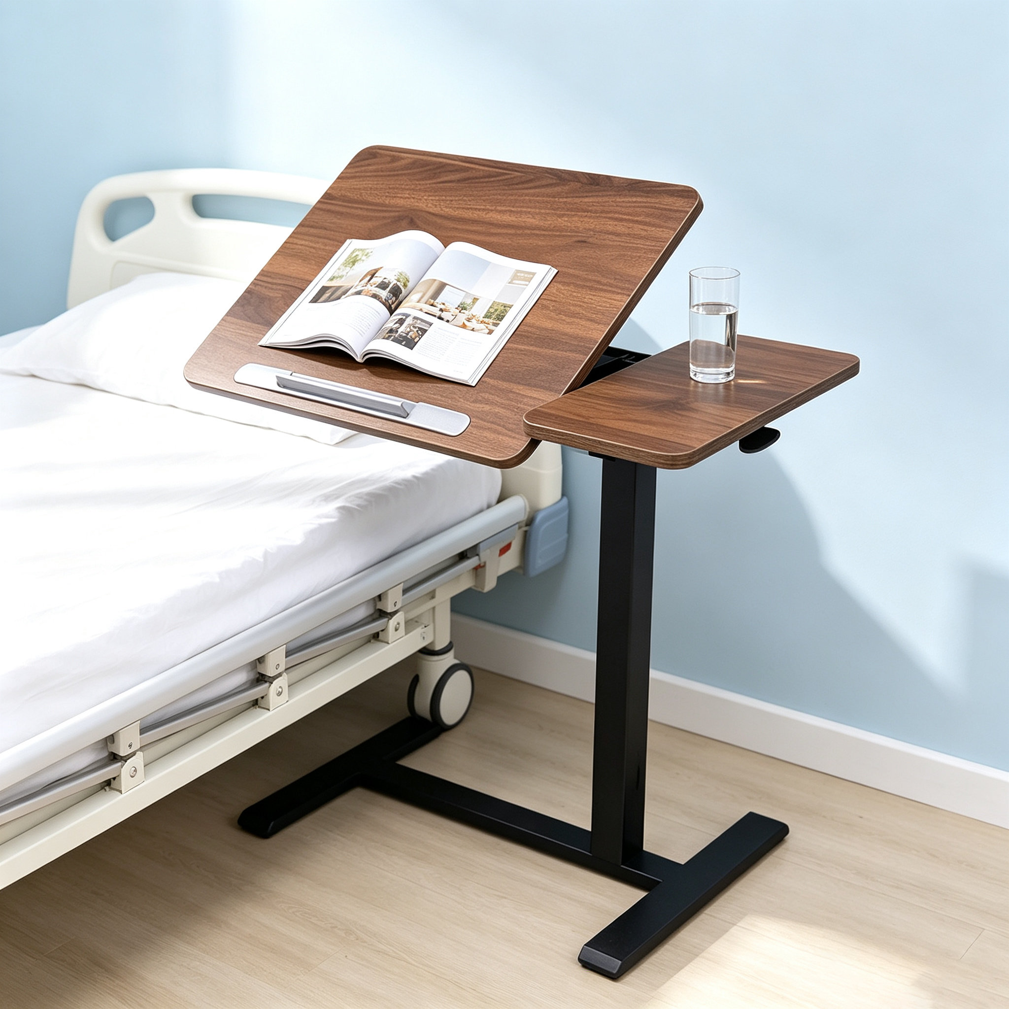 DY-03 Height-Adjustable Reading and Meal Table, Smooth Gas Lift for Recovery Rooms and Bedrooms