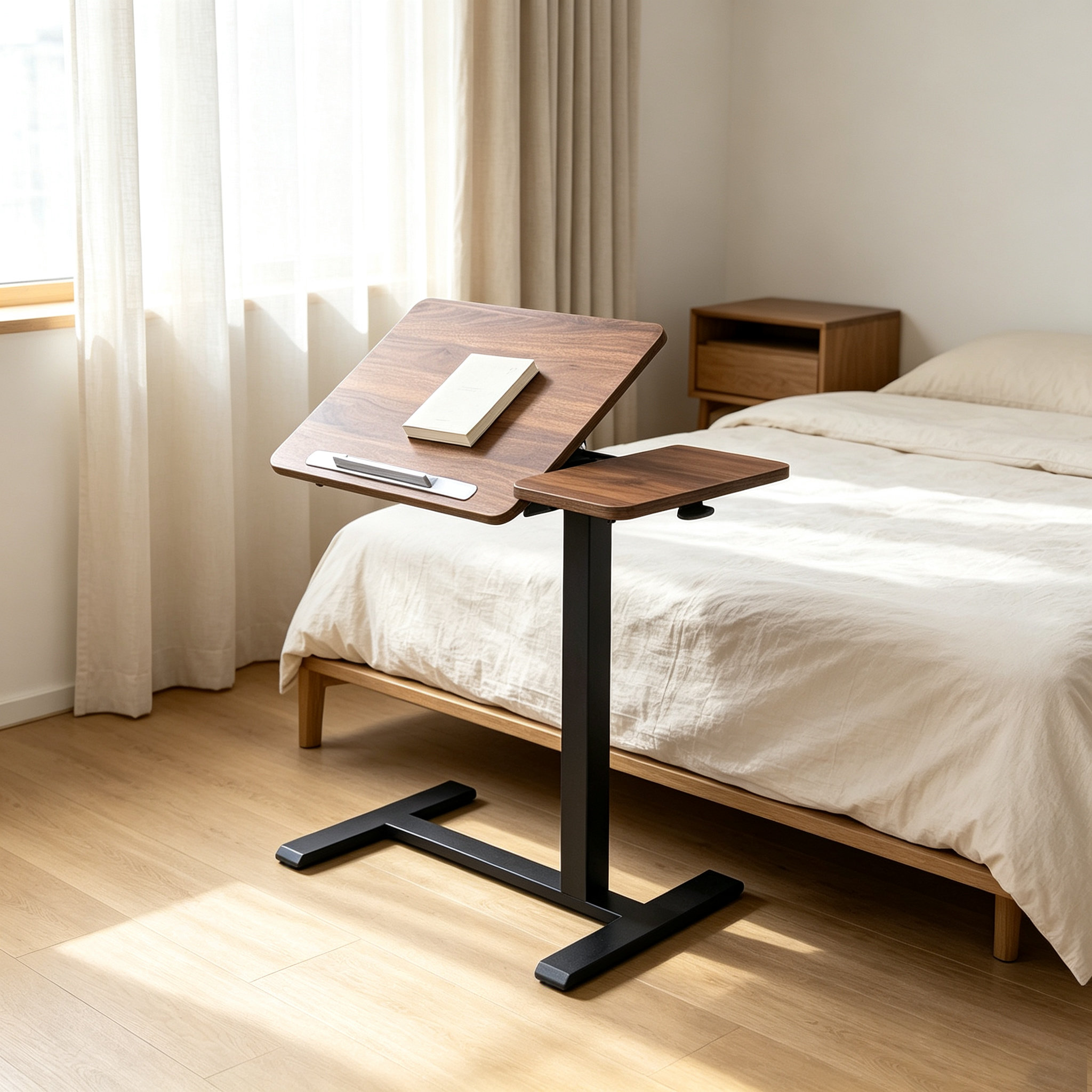 DY-03 Single-Column Sit-Stand Side Desk, Compact Stable Frame for Sofas, Recliners and Apartments