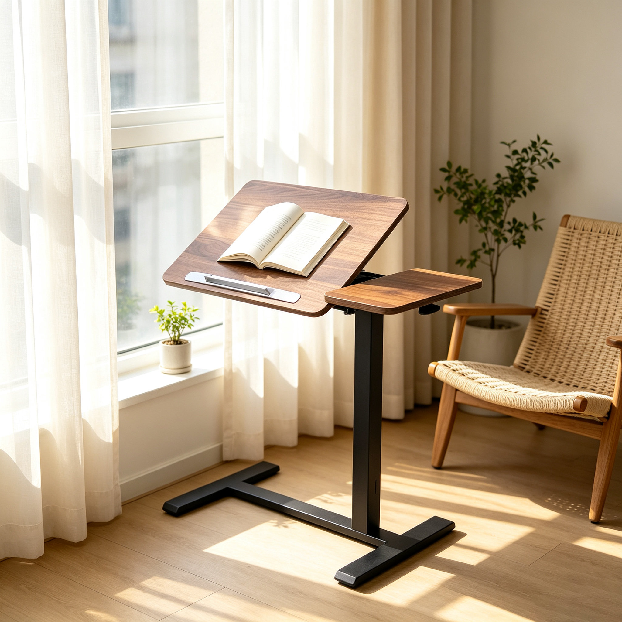 DY-03 Pneumatic Single-Leg Overbed Desk, Wide-Range Motor-Free Lift for Hospitals and Home Care