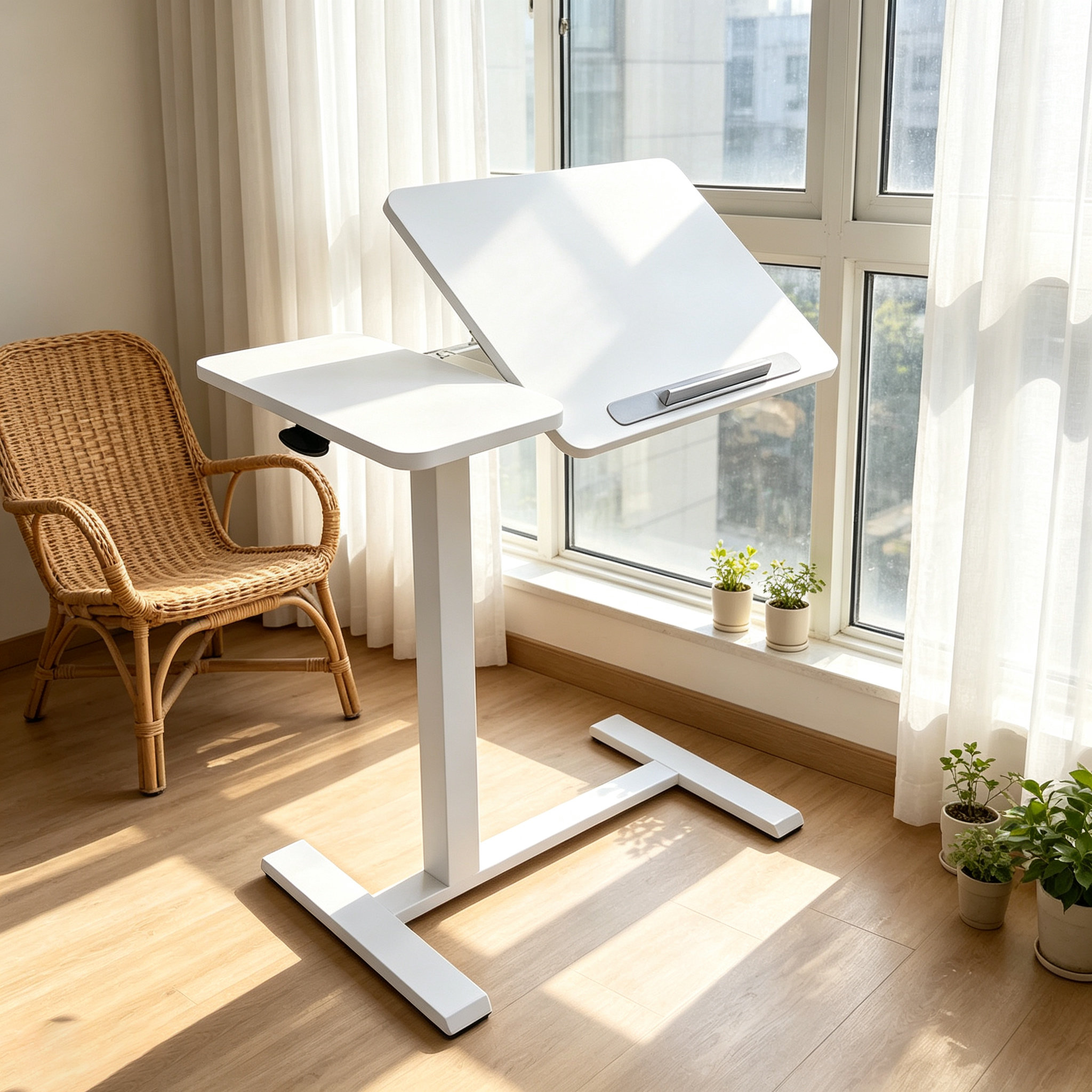 DY-03 Single-Pedestal Medical Laptop Table, Quick Height Positioning and Easy-Wipe Surfaces for Clinics