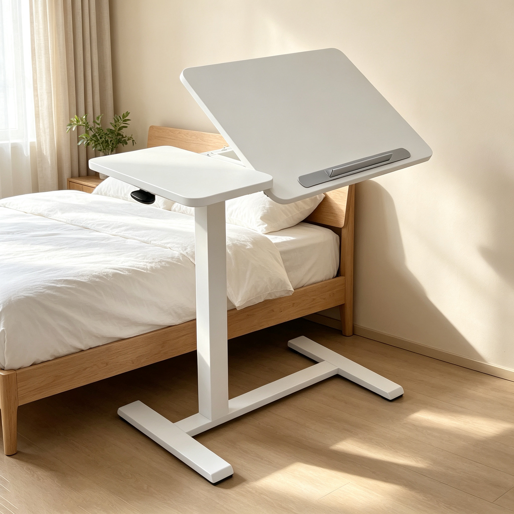 DY-03 Manual Gas-Lift Overbed Desk, Electricity-Free Ergonomic Adjustment for Hospital Procurement