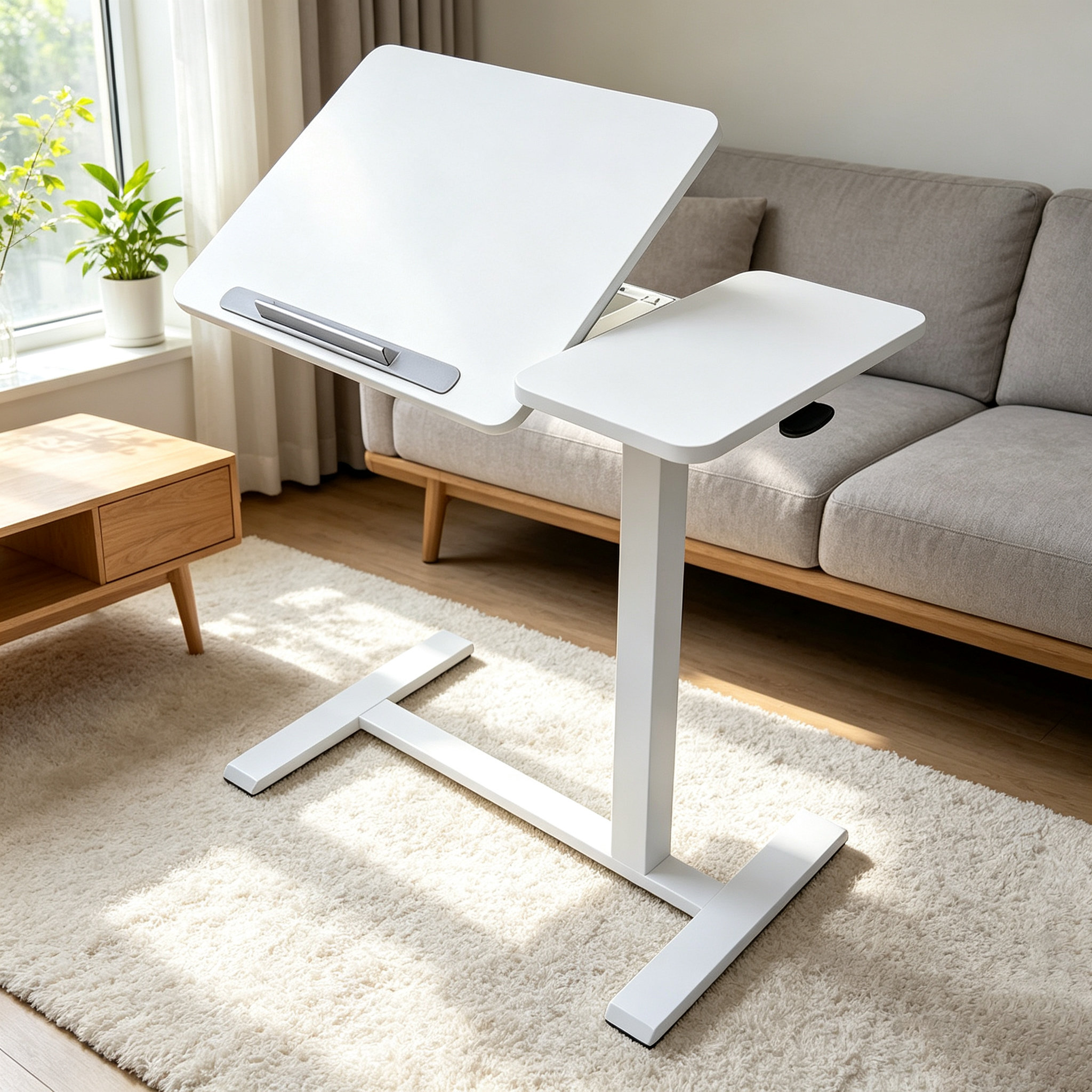 DY-03 Pneumatic Chairside Computer Table, Stable Stationary Base and Accessory Shelf for Care Facilities
