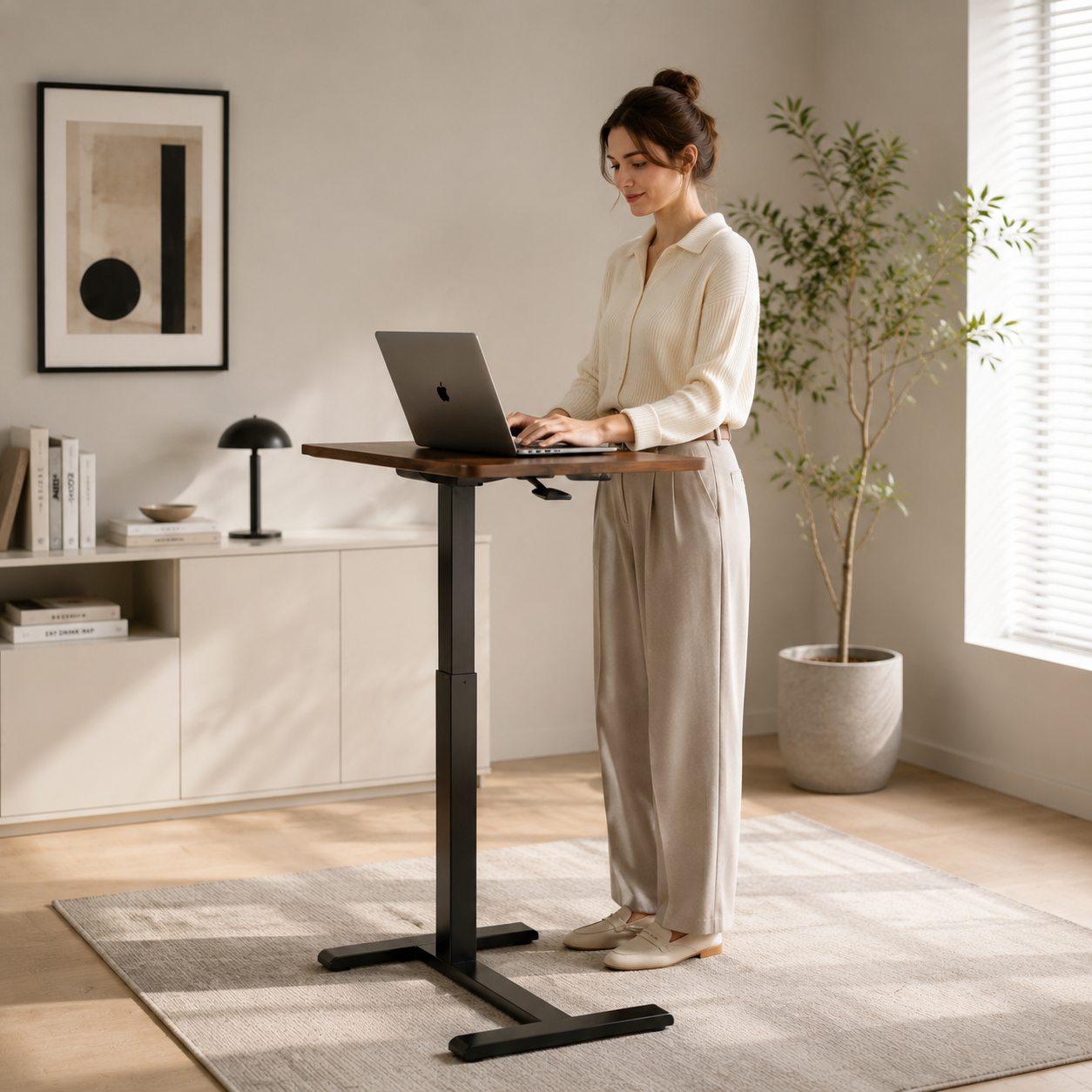 DY-03 Compact Gas Lift Standing Desk, Export-Friendly Knock-Down Design for Multi-Site Commercial Projects