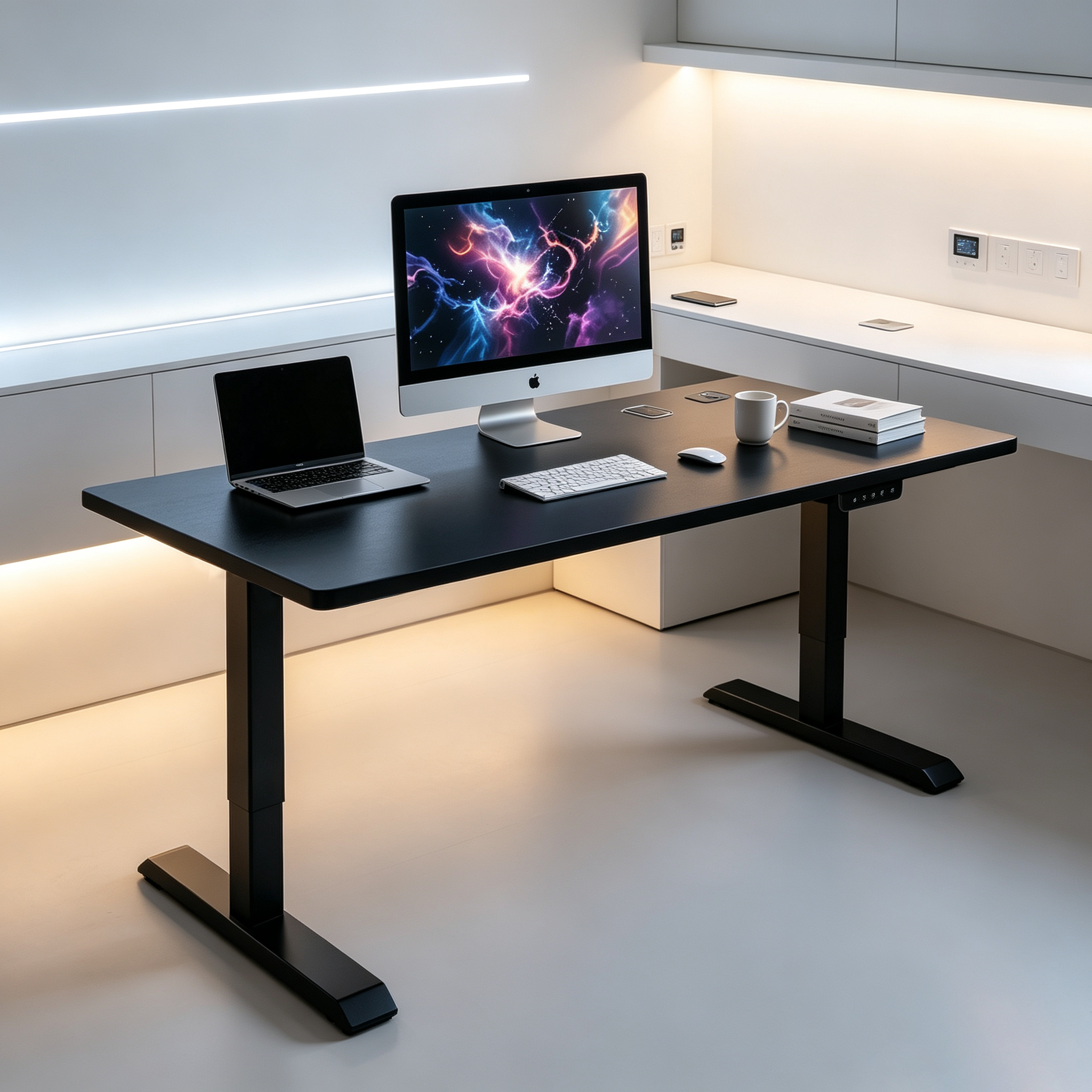 DK-02 Single-Drive Electric Height Adjustable Desk Base with Compact 600 mm Feet for Branch Office Fit-Outs