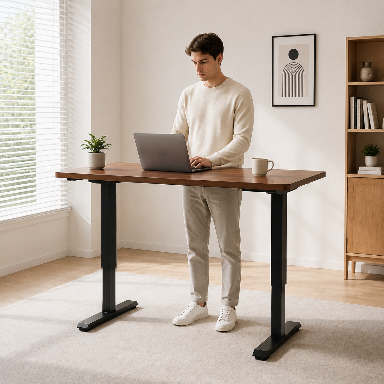 DK-02 Single Motor Two-Stage Height Adjustable Desk Frame with Flexible Sizing for Corporate Office Projects