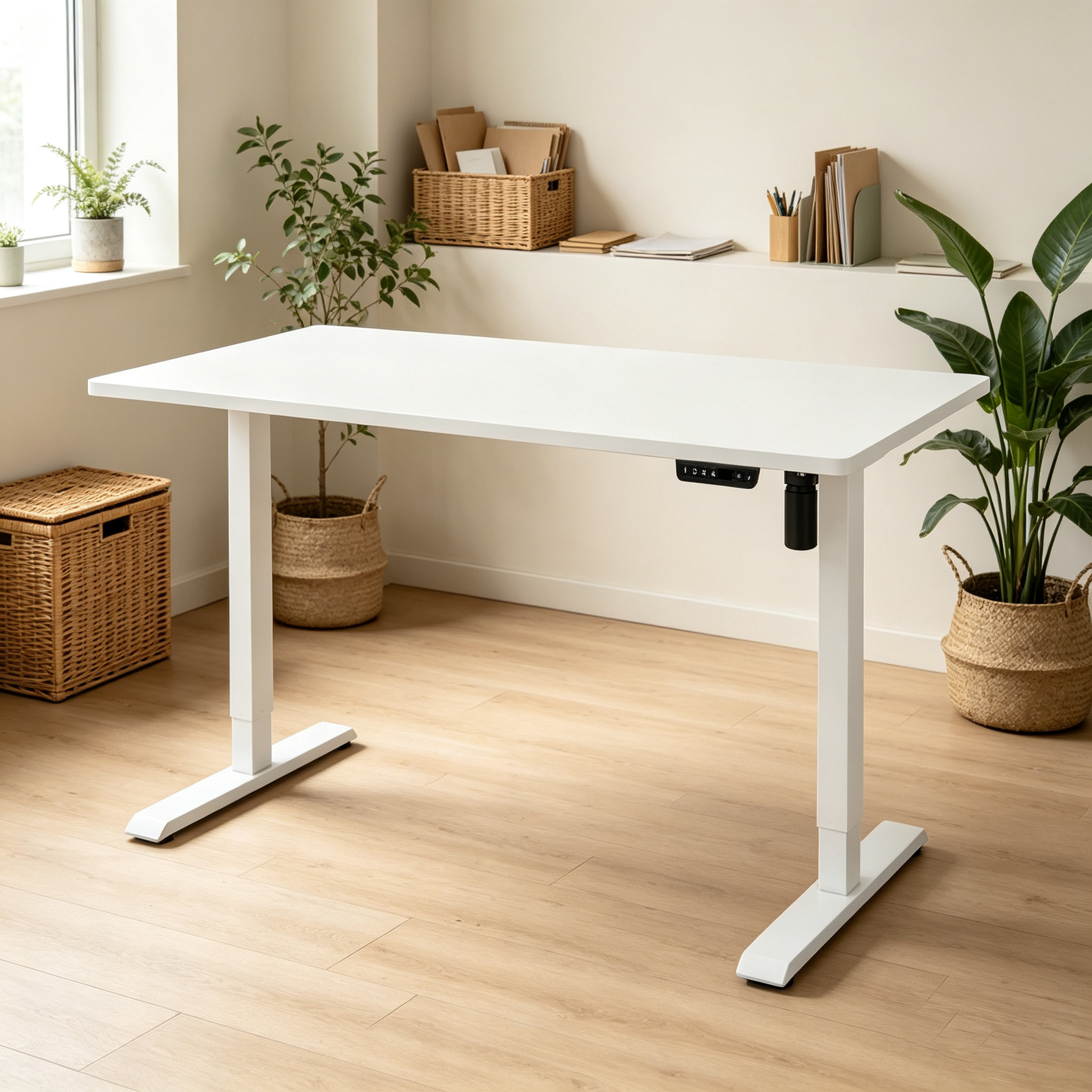 DK-02 Single Motor Office Desk Base with Space-Efficient Black Steel Frame for Open-Plan Workstations