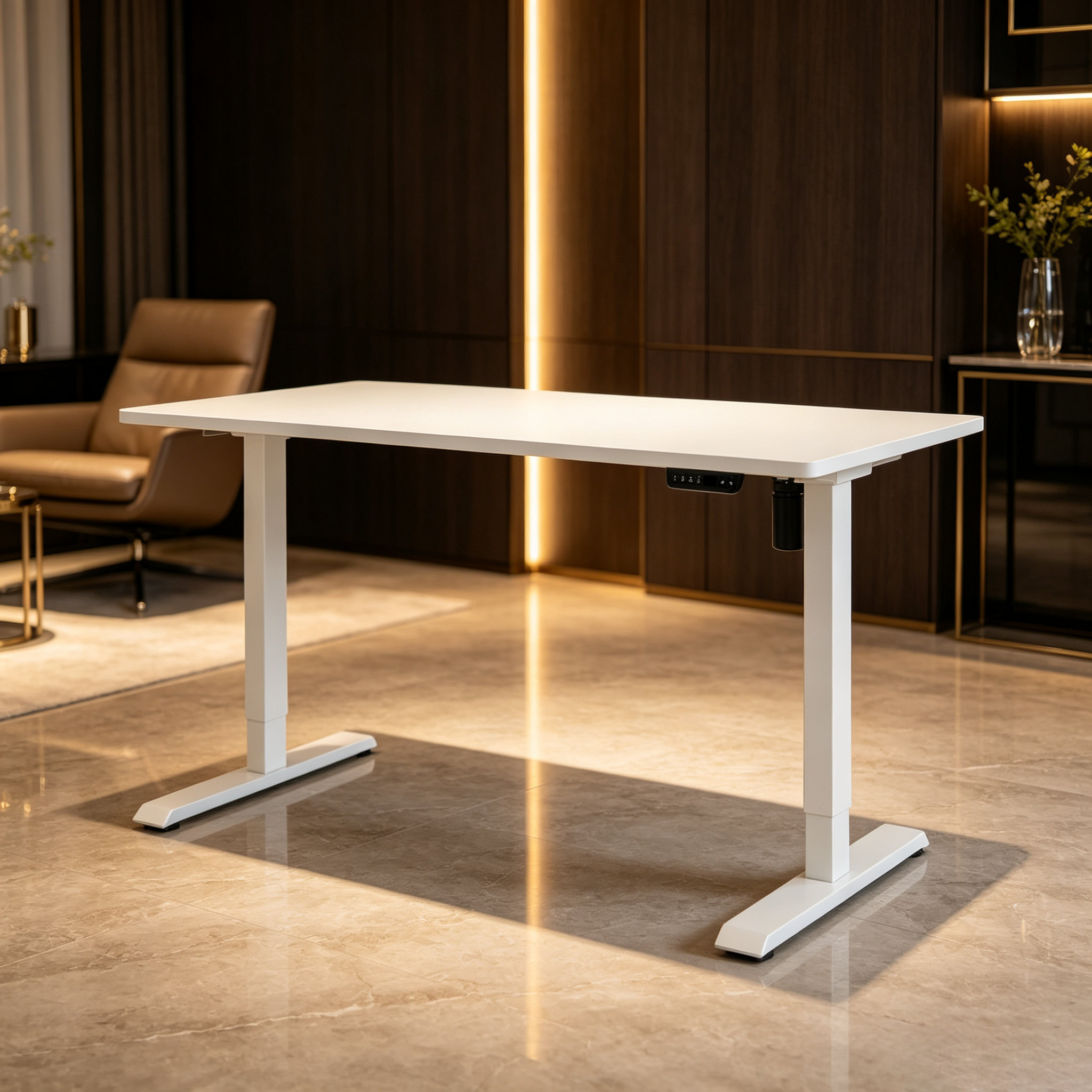 DK-02 Electric Adjustable Desk Legs with Compact 600 mm Feet for Dealer Showroom and Project Supply