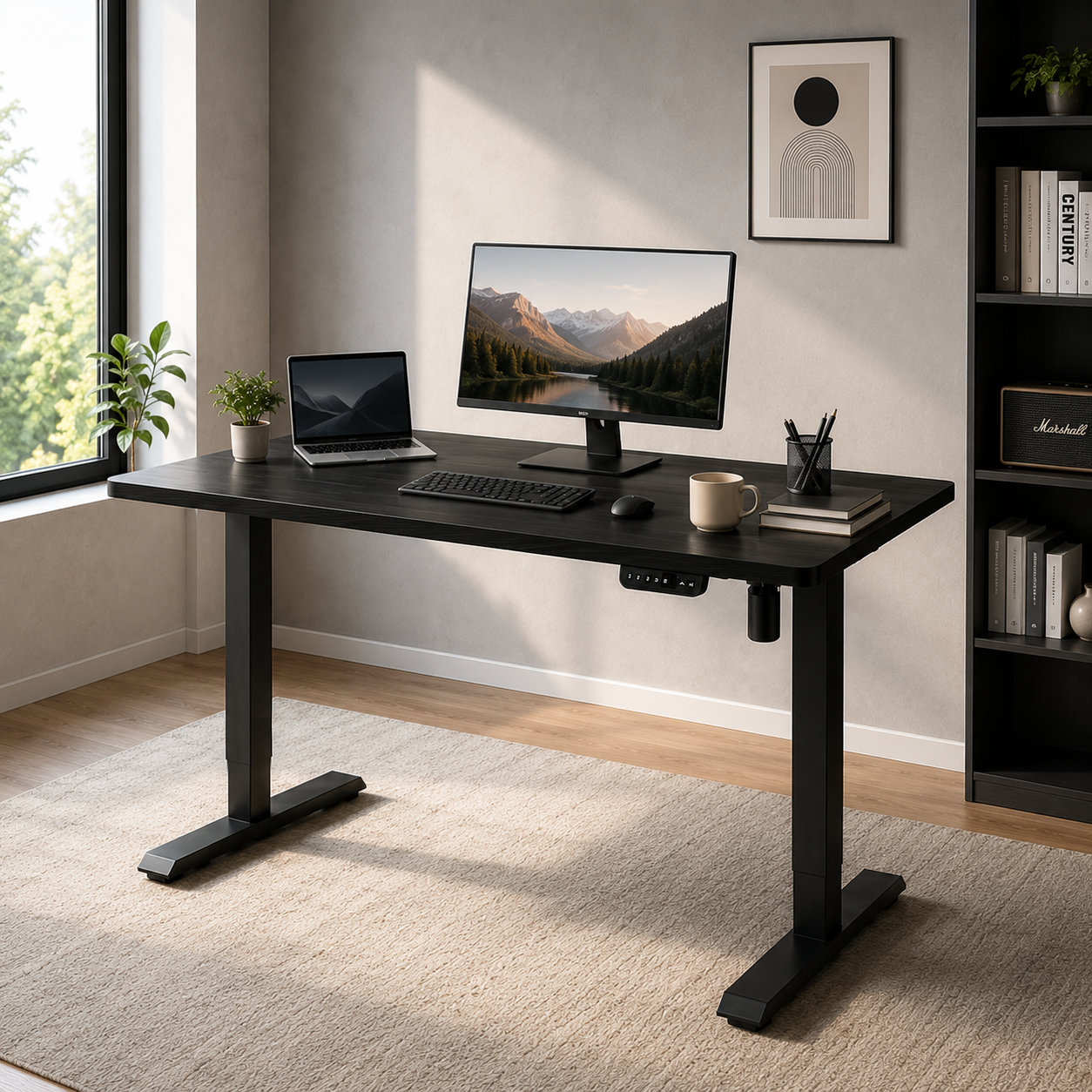 DK-02-01 Single Motor Electric Height-Adjustable Desk Base, Cost-Efficient Reverse-Lift Structure for Government Office Procurement