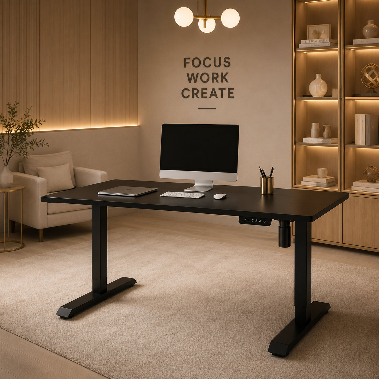 DK-02-01 Single Motor Electric Sit-Stand Desk Frame, Starter-Grade Inverted Column Design for Hotel Back-Office Furniture Projects