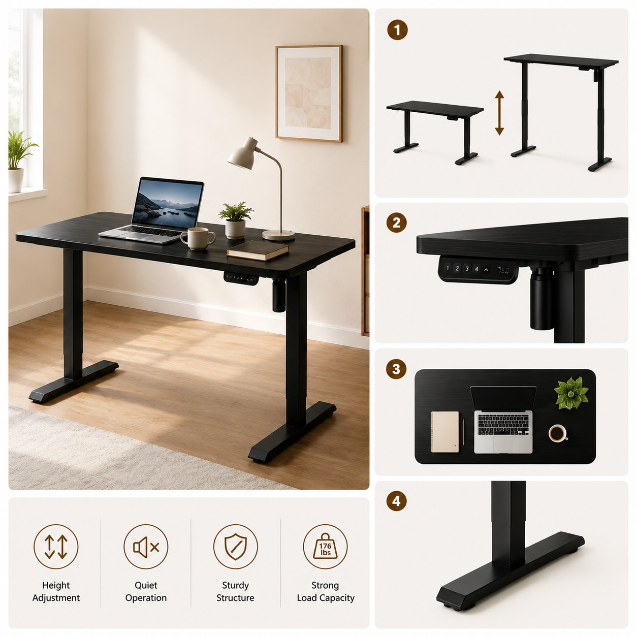 DK-02-01 Single Motor Height-Adjustable Desk Frame, Entry-Price Flat-Pack Reverse Column Solution for Property Sales Offices