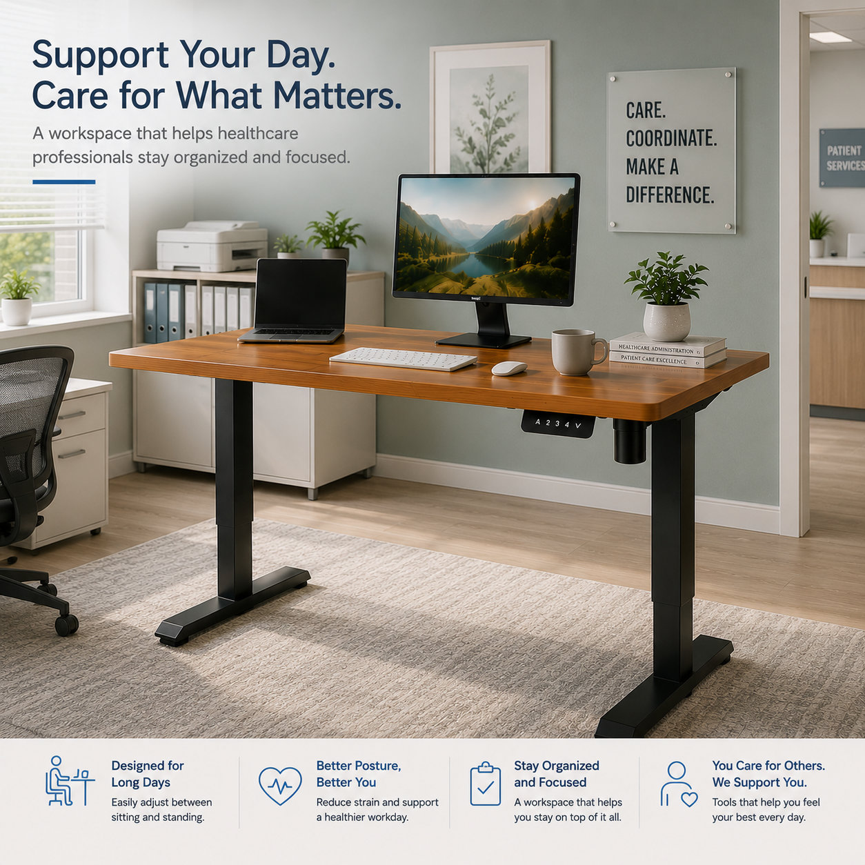 DK-02-01 Single Motor Sit-Stand Desk Underframe, Low-Budget Scalable Reverse-Mounted Design for BPO Operations Centers