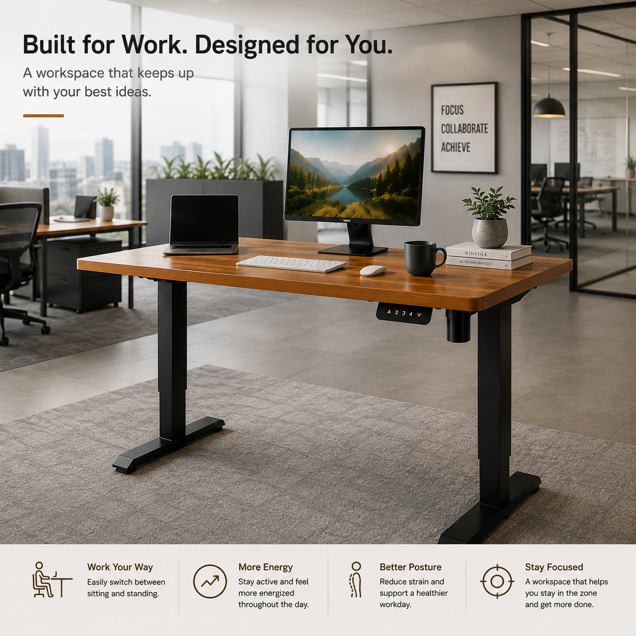 DK-02-01 Single Motor Electric Desk Base, Cost-Conscious Narrow-Footprint Inverted Frame for Laboratory Administration Areas