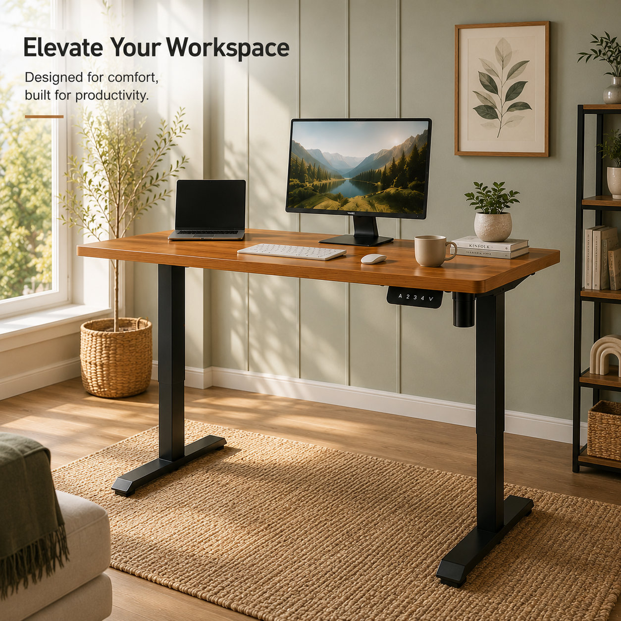 DK-02-01 Single Motor Electric Sit-Stand Desk Frame, Essential Budget Upside-Down Column Design for Insurance Operations Offices