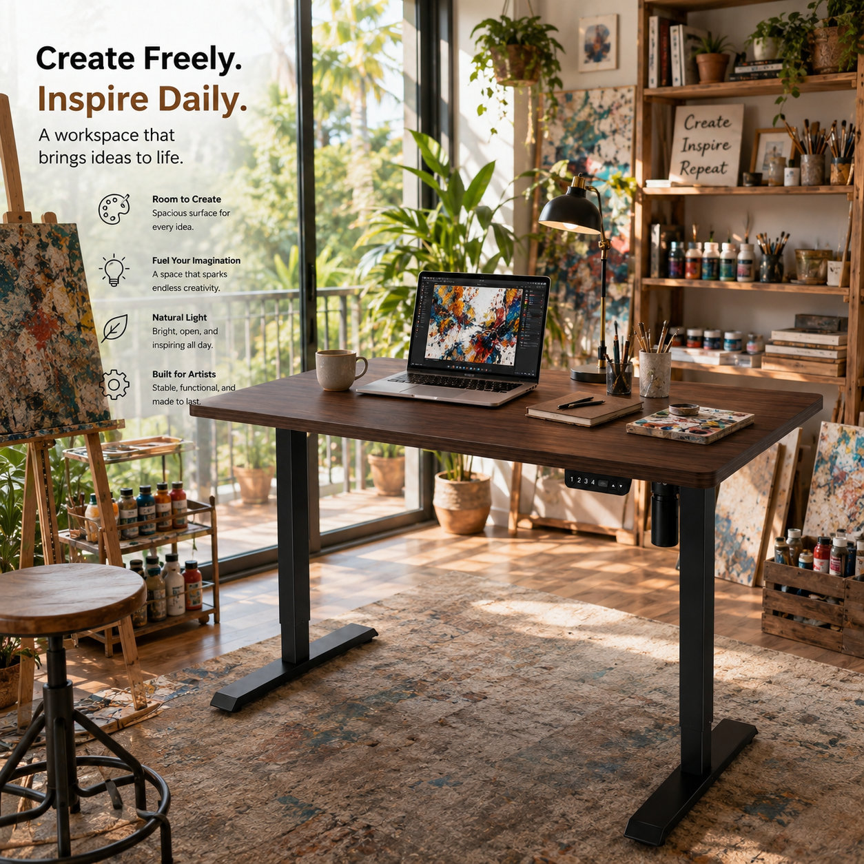 DK-02-01 Single Motor Height-Adjustable Workstation Base, Practical-Budget Triple-Width Inverted Frame for Regional Sales Offices