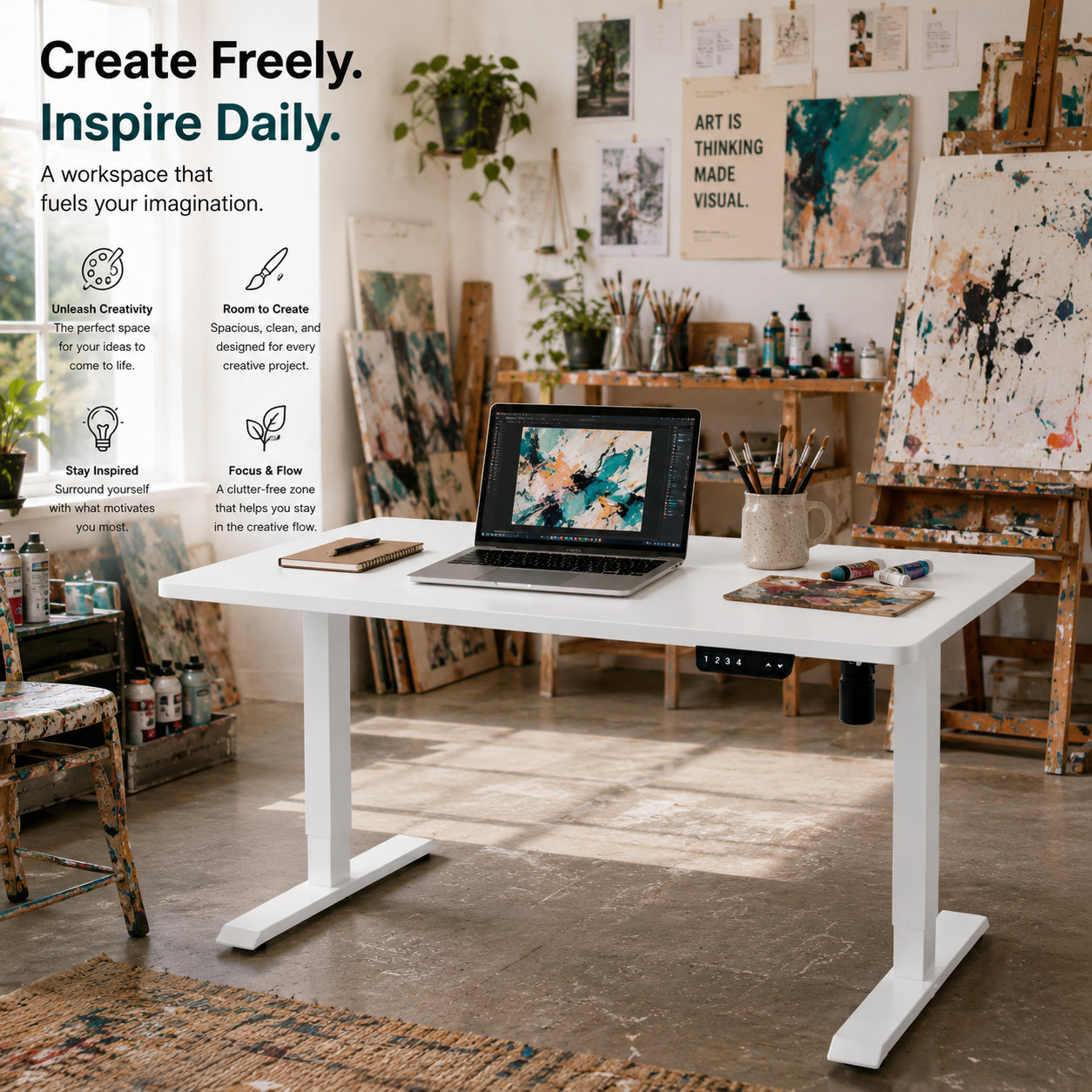 DK-02-01 Single Motor Adjustable Workstation Base, Easy-Assembly Inverted Desk Legs for Corporate Office Fit-Out Contractors