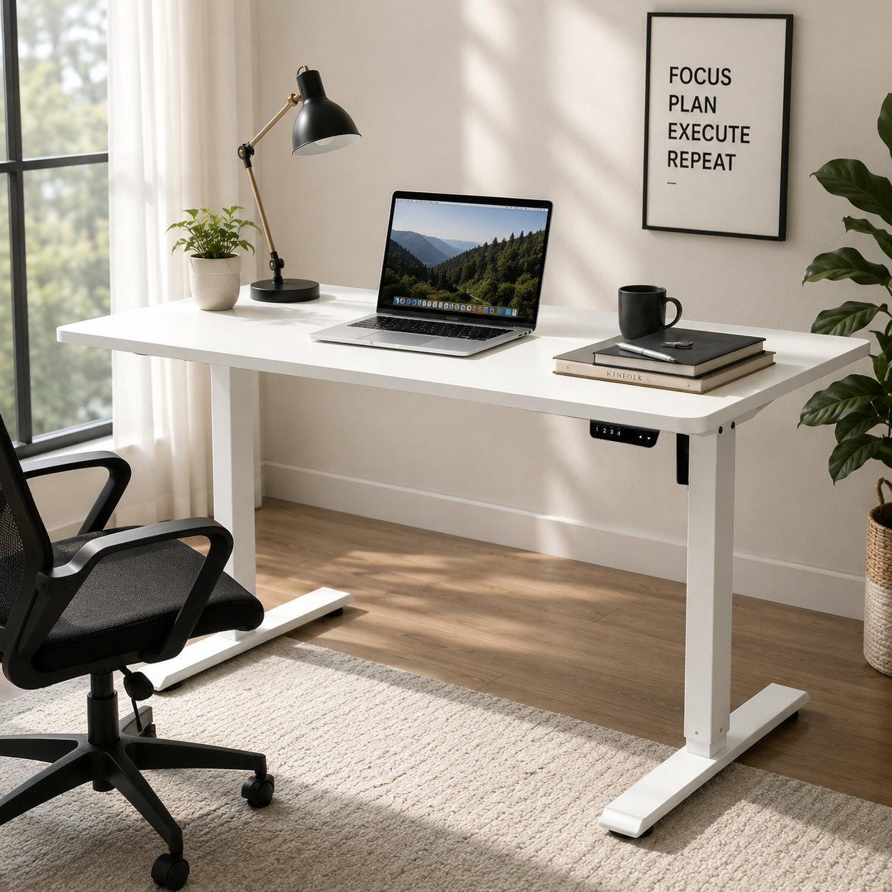FY-02 Single Motor Two-Stage Electric Standing Desk Frame - 950-1450mm Telescopic Width for Corporate Office Projects