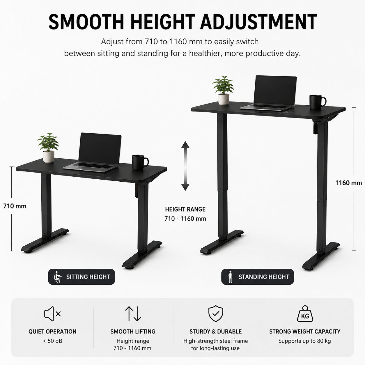 FY-02 Single Motor Two-Stage Lift Desk Frame - Wide 950-1450 mm Beam for Education Office Workstations