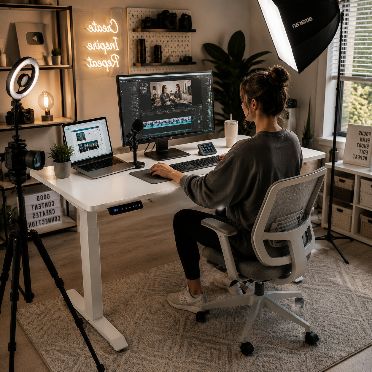 YT-01 Reinforced Single-Motor Electric Sit-Stand Desk Frame – Smooth Height Adjustment + Telescopic Width + Corporate Office Projects