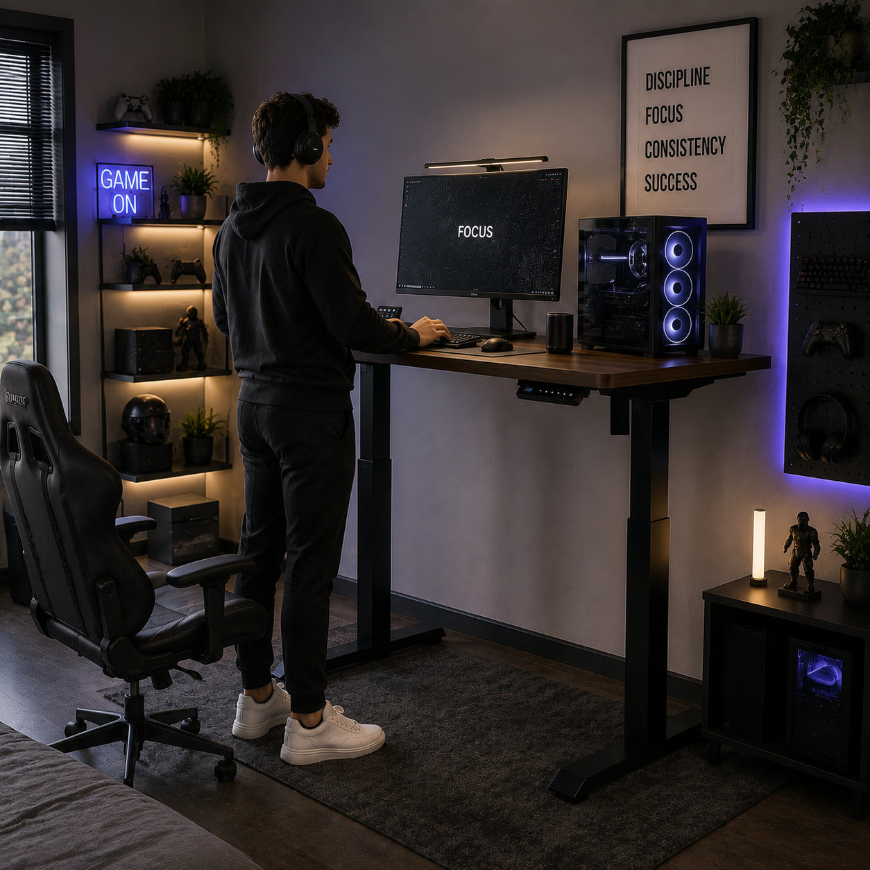 YT-01 Heavy-Duty Single-Motor Sit-Stand Desk Base – Electric Height Control + Reinforced Stability + Corporate Furniture Projects