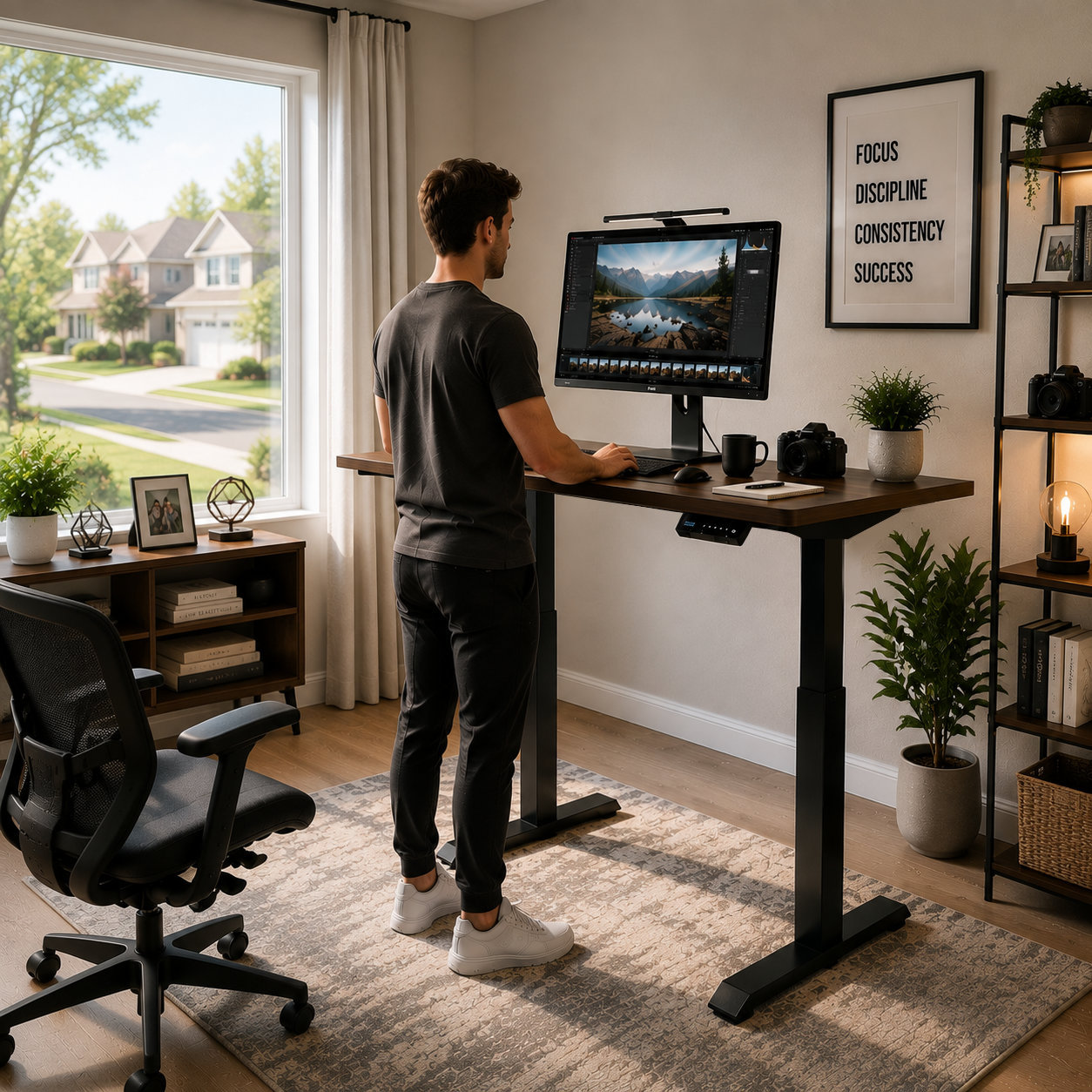 YT-01 Commercial Electric Standing Desk Chassis – Single-Motor Lift + Broad 600 mm Feet + Call Centers & Operations Offices