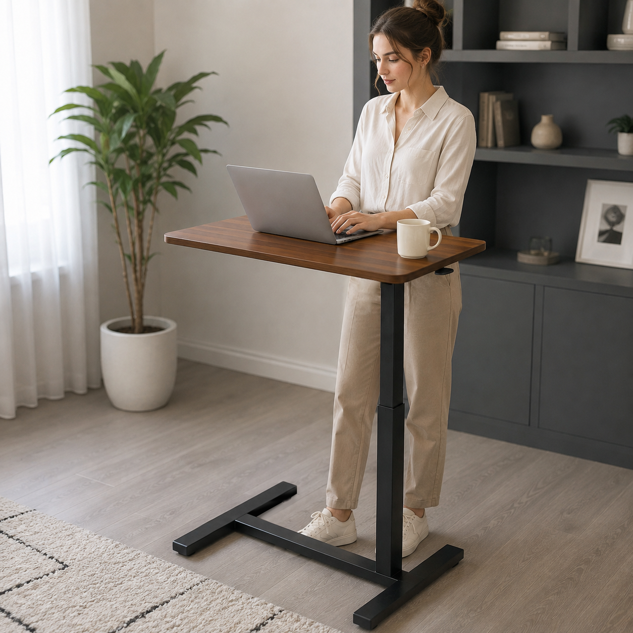 DY-02 Pneumatic Computer Desk, Unified Board Surface for Laptop Work and Sales Consultation