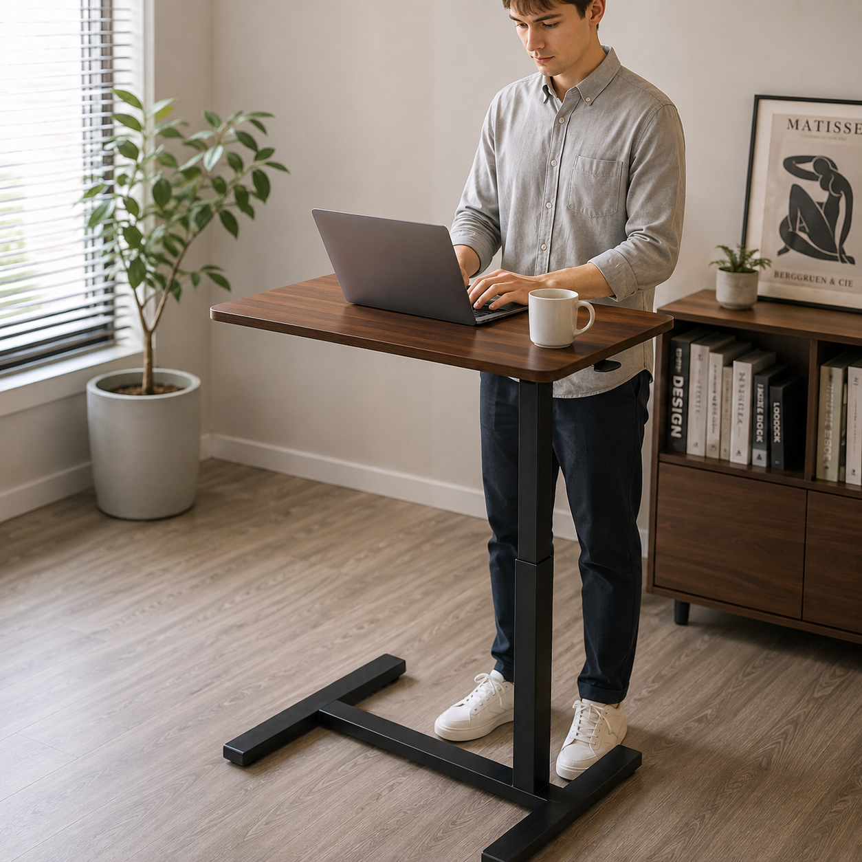 DY-02 Single-Column Adjustable Worktable, Wide Height Range and Minimal Footprint for Reception and Retail Service
