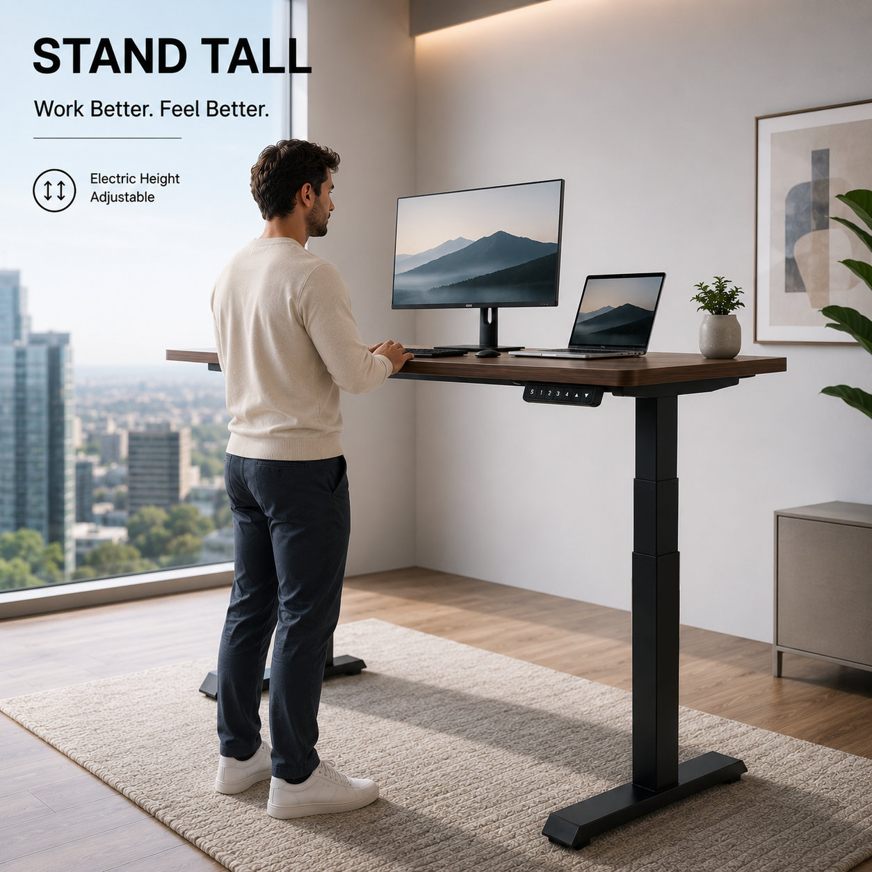 ZY-03 Electric Workstation Base with Dual Motor 3-Stage Lift and 600mm Stable Feet for Coworking and Shared Offices
