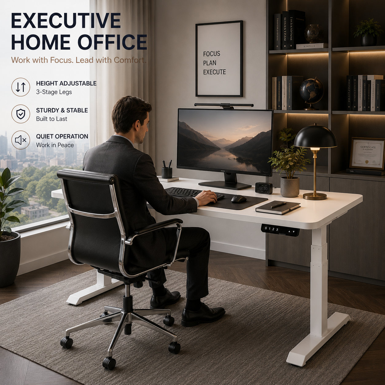 ZY-03 Electric Sit Stand Desk Base with Dual Motors and 1100-1600mm Telescopic Width for Wholesale Workstation Projects