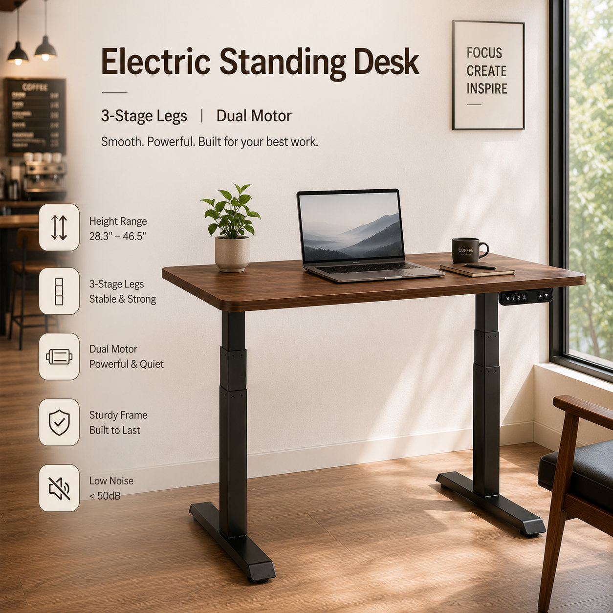 ZY-03 Dual Motor Adjustable Desk Frame with Telescopic 3-Stage Legs and Flexible Desktop Fit for Office Fit-Out Projects