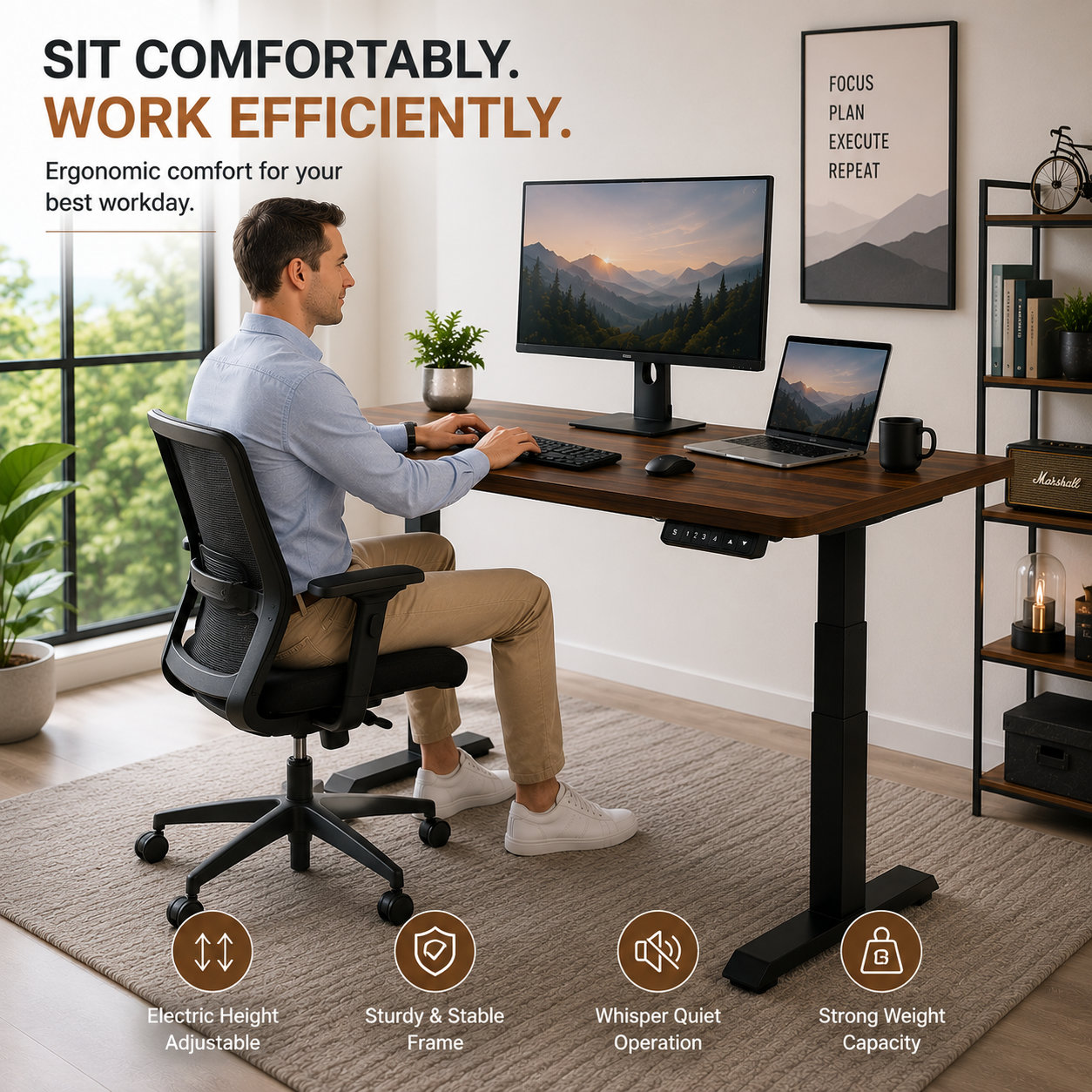 ZY-03 Electric Height Adjustable Desk Frame with Dual Motors and Compact Low Position for Ergonomic Home Offices
