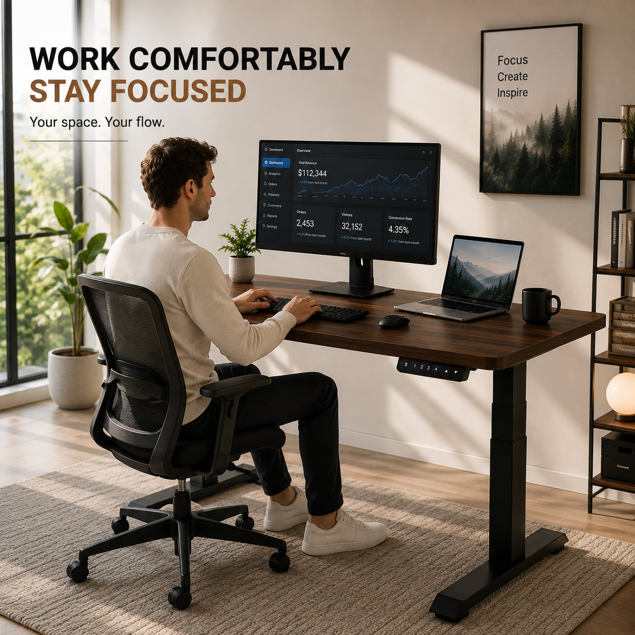 ZY-03 Telescopic Standing Desk Base with Dual Motors and 3-Stage Lift for Large-Scale Office Renovation