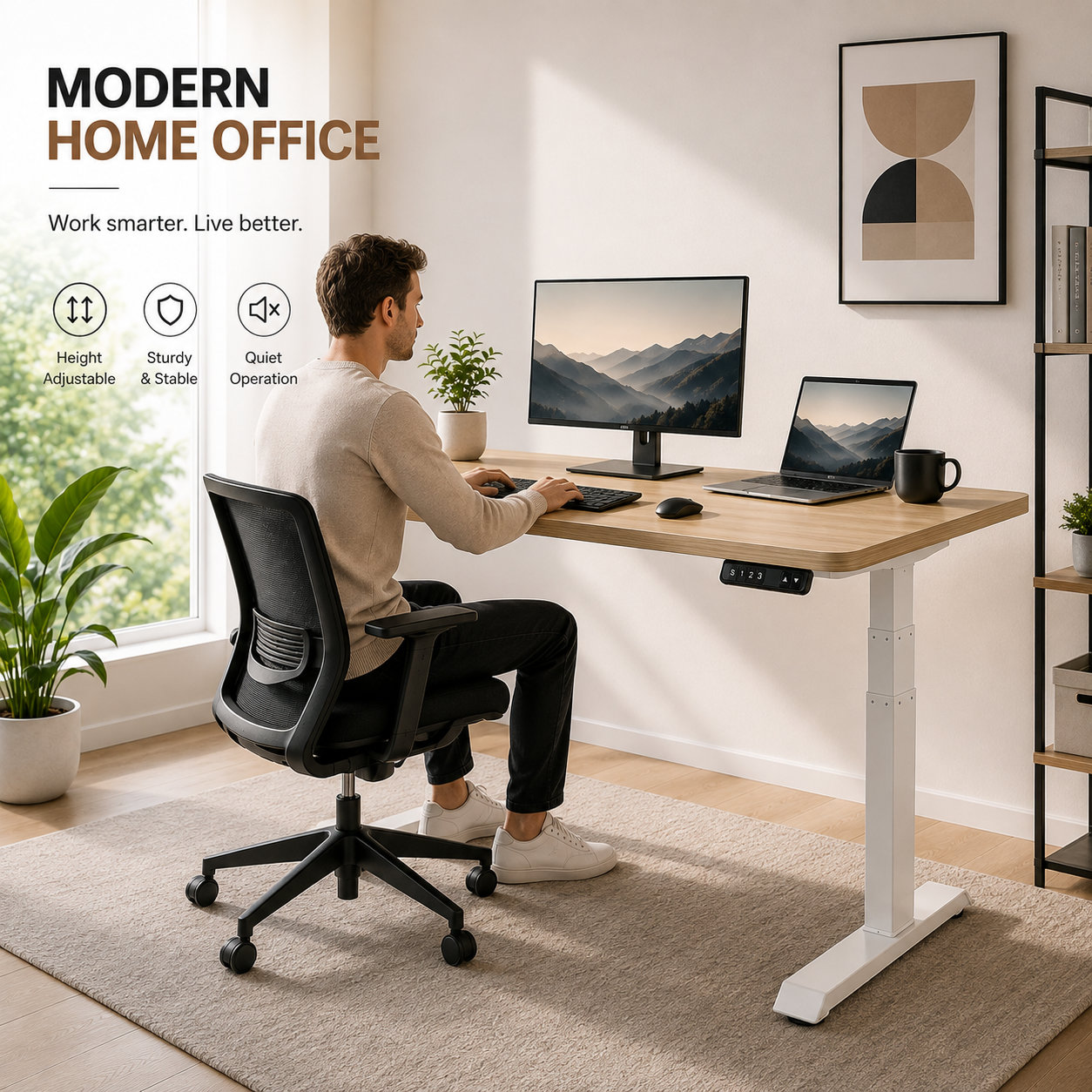 ZY-03 Electric Standing Table Frame with Dual Drive 3-Section Columns and Wide Fit for Contract Furniture Projects