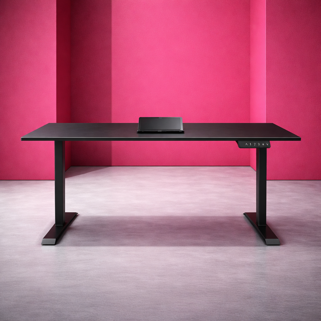 ZY-02 Electric Standing Desk Blue Wall Modern Workspace Scene